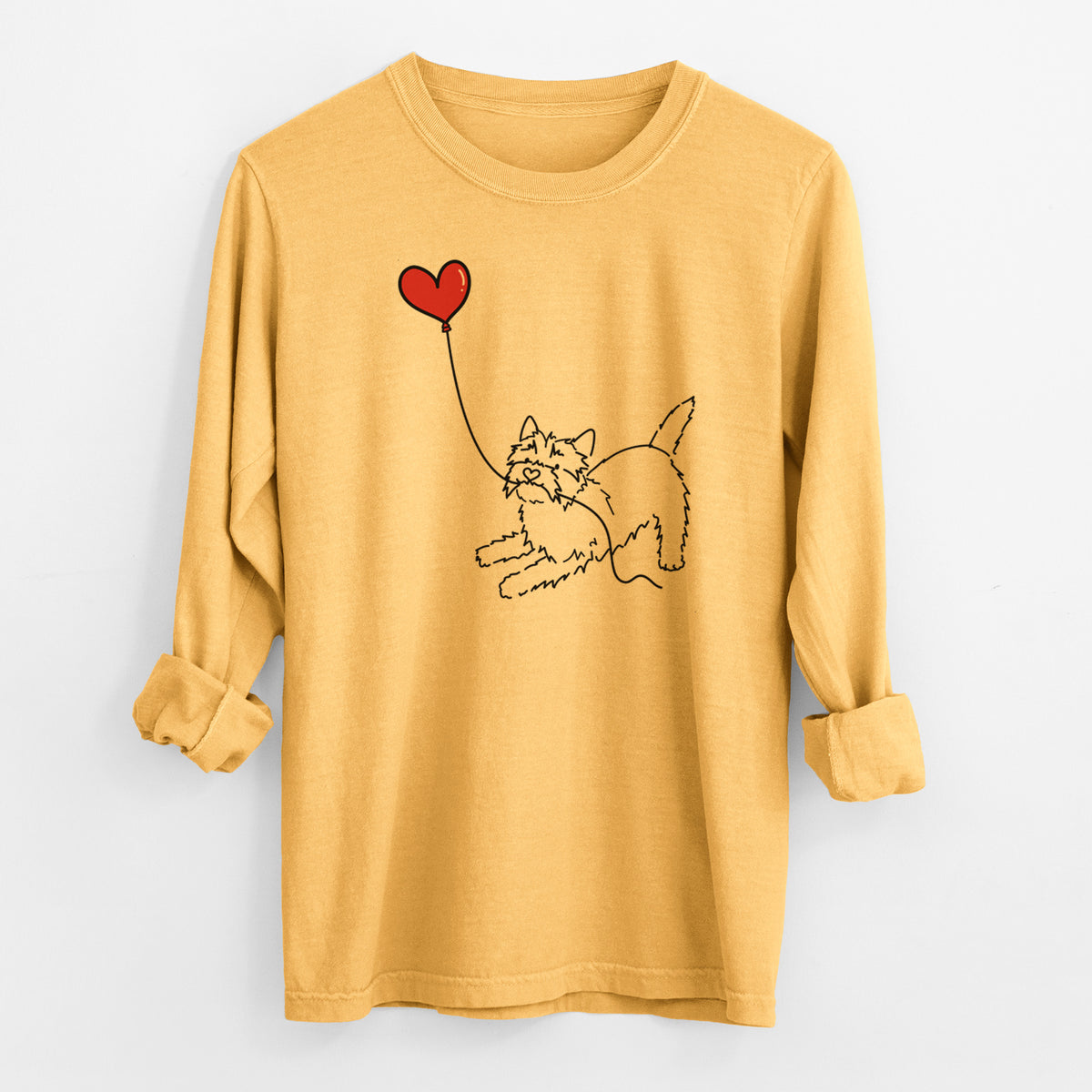 Cairn Terrier Heart String - Men's Heavyweight 100% Cotton Long Sleeve