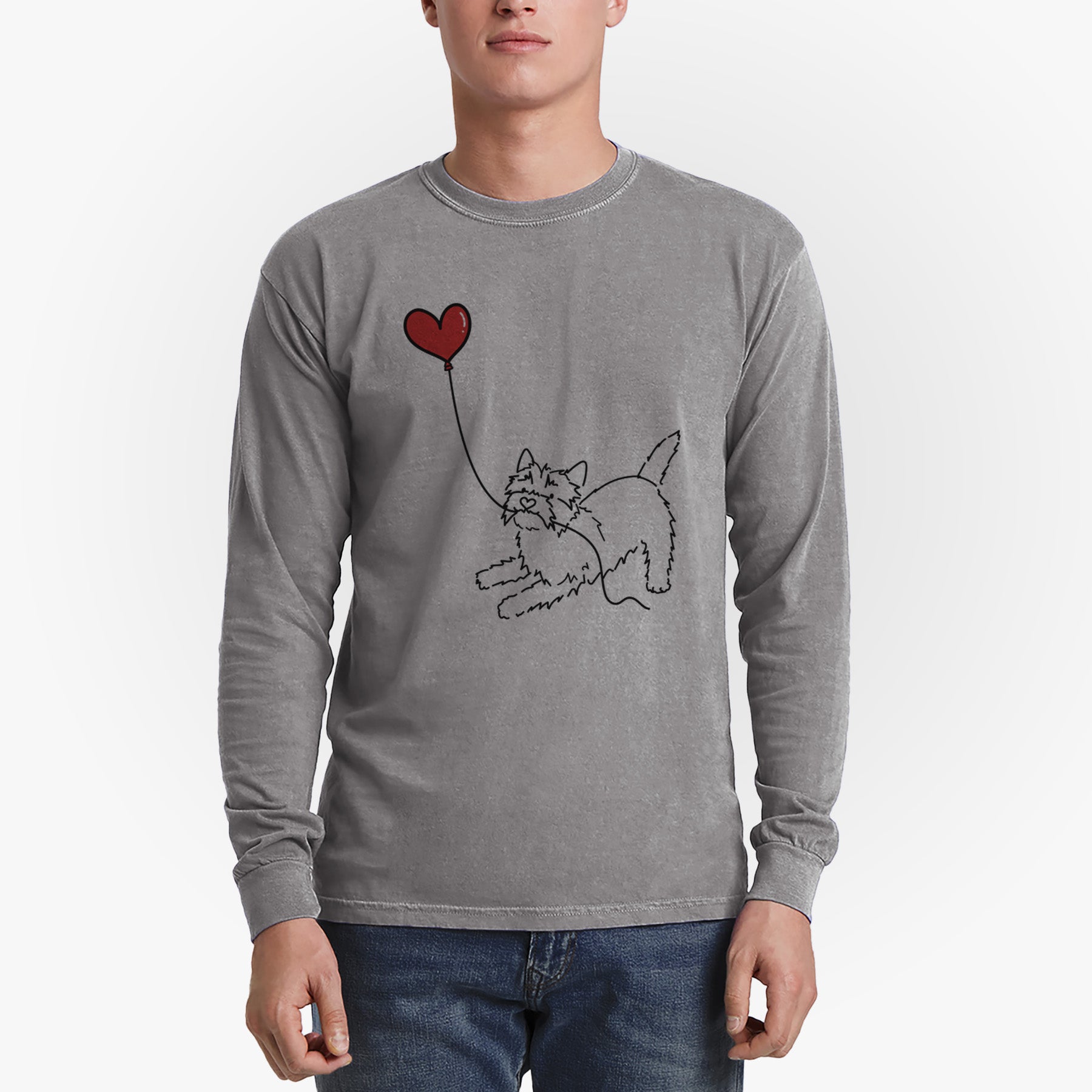 Cairn Terrier Heart String - Men's Heavyweight 100% Cotton Long Sleeve