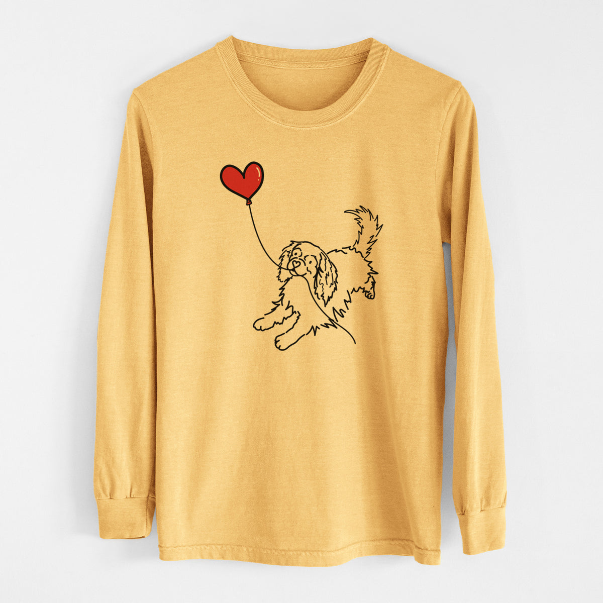 Cavalier King Charles Heart String - Men&#39;s Heavyweight 100% Cotton Long Sleeve