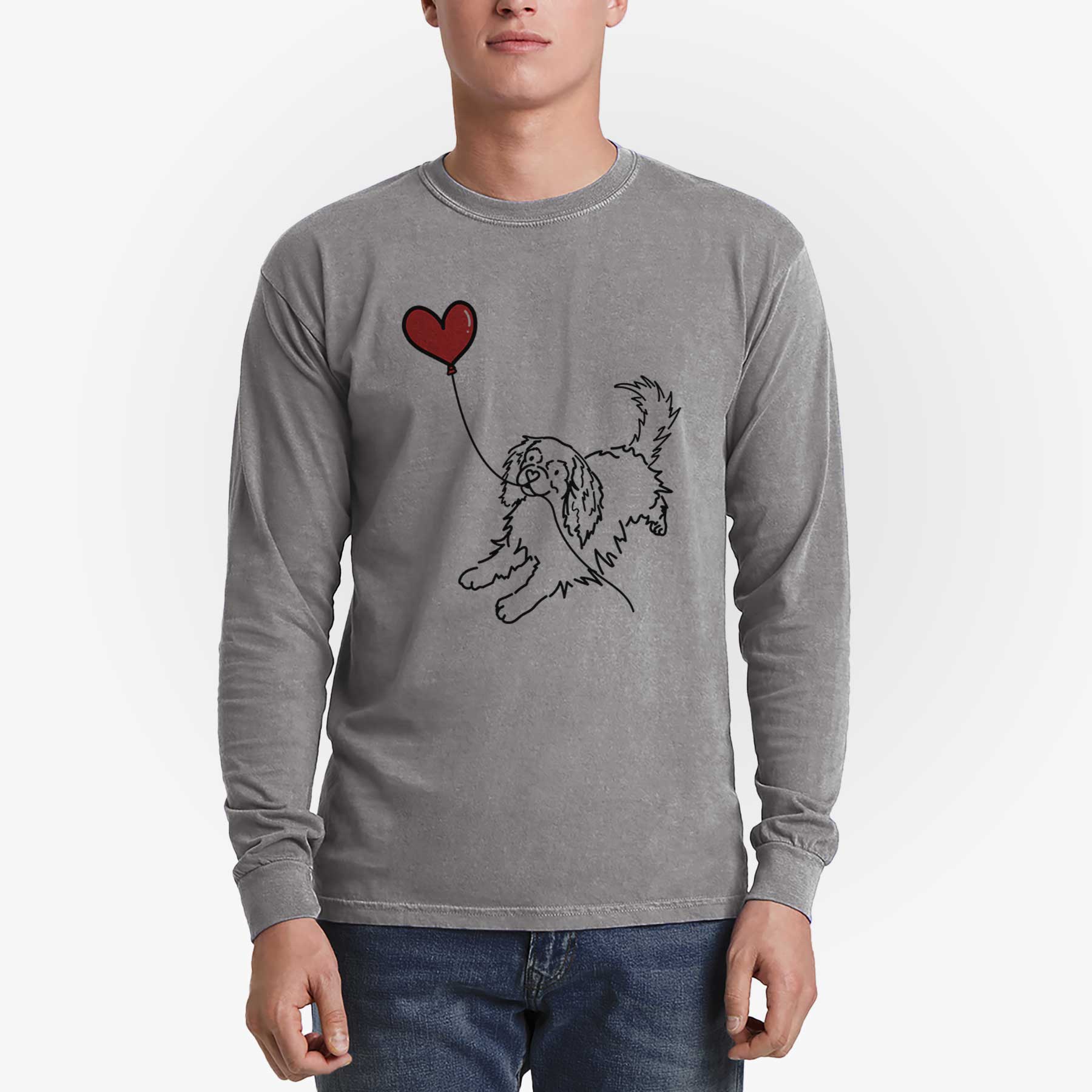 Cavalier King Charles Heart String - Men's Heavyweight 100% Cotton Long Sleeve