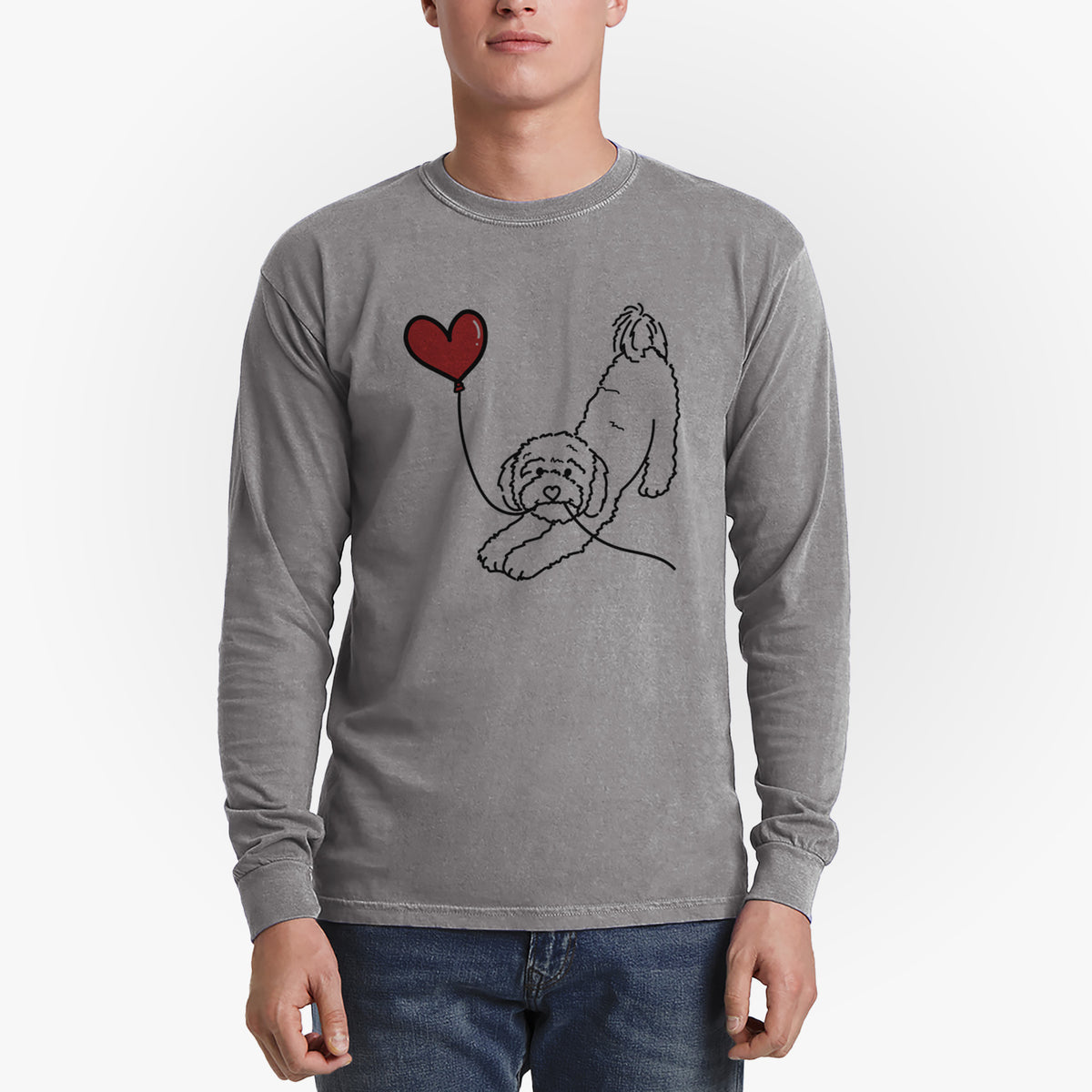 Cavapoo Heart String - Men's Heavyweight 100% Cotton Long Sleeve