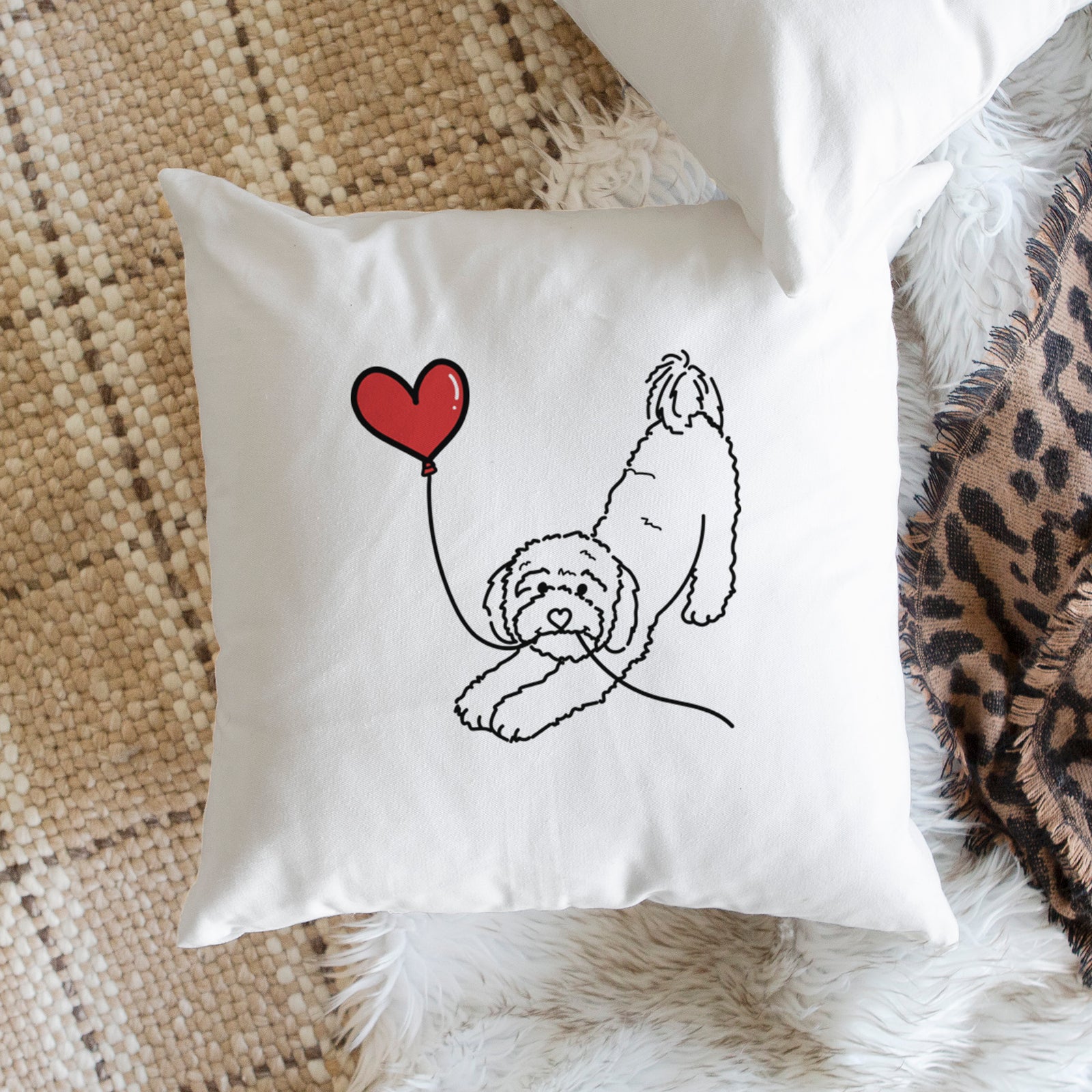 Cavapoo Heart String - Throw Pillow Cover