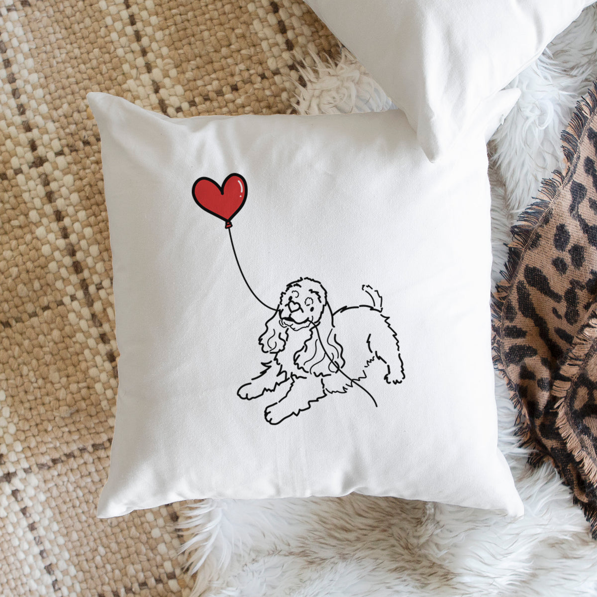 Cocker Spaniel Heart String - Throw Pillow Cover