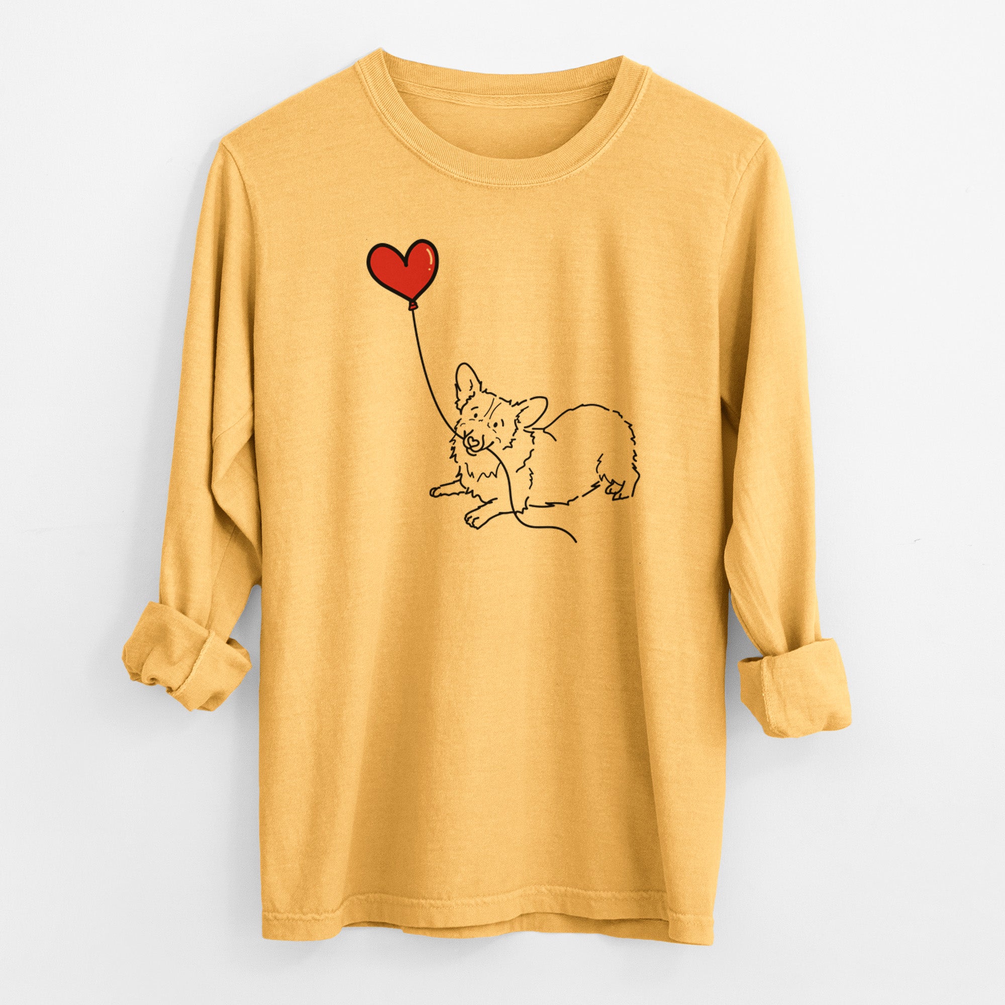 Corgi Heart String - Men's Heavyweight 100% Cotton Long Sleeve