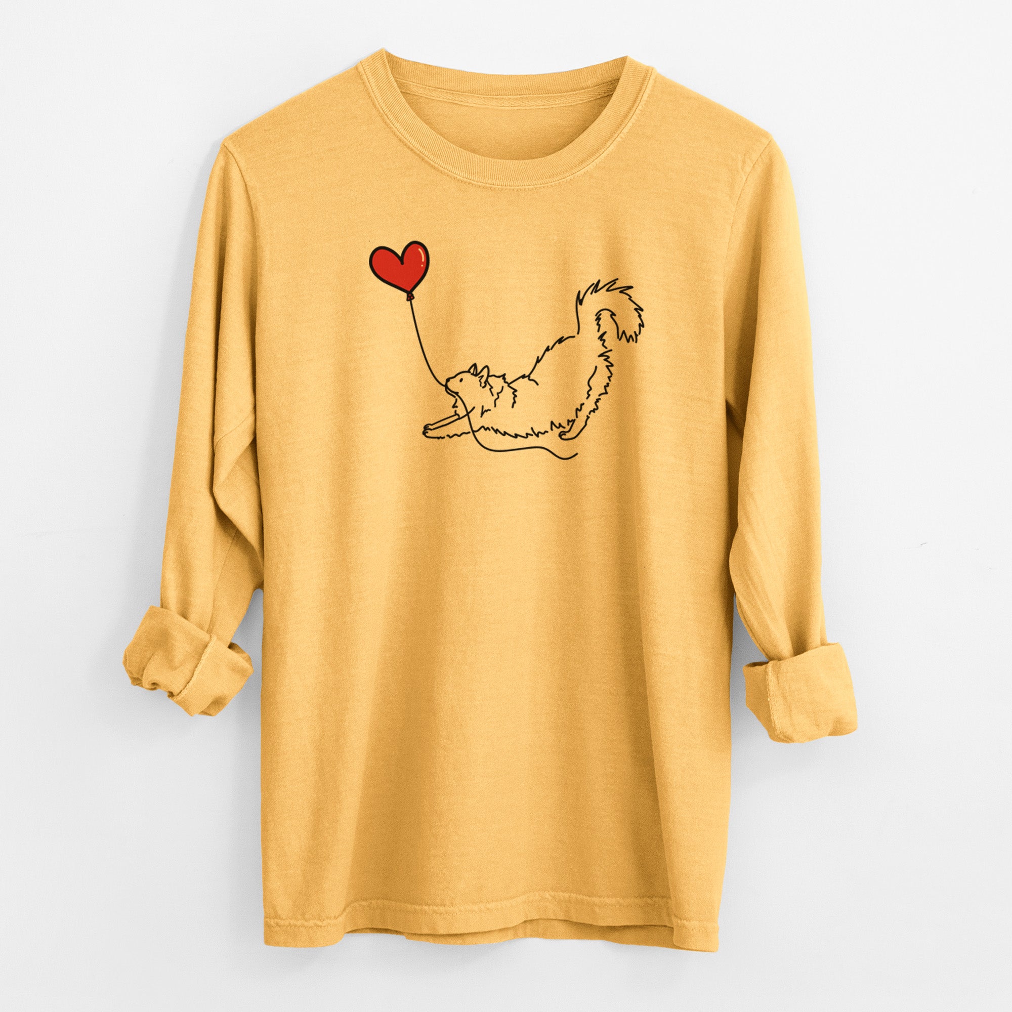 Domestic Long Hair Cat Heart String - Men's Heavyweight 100% Cotton Long Sleeve
