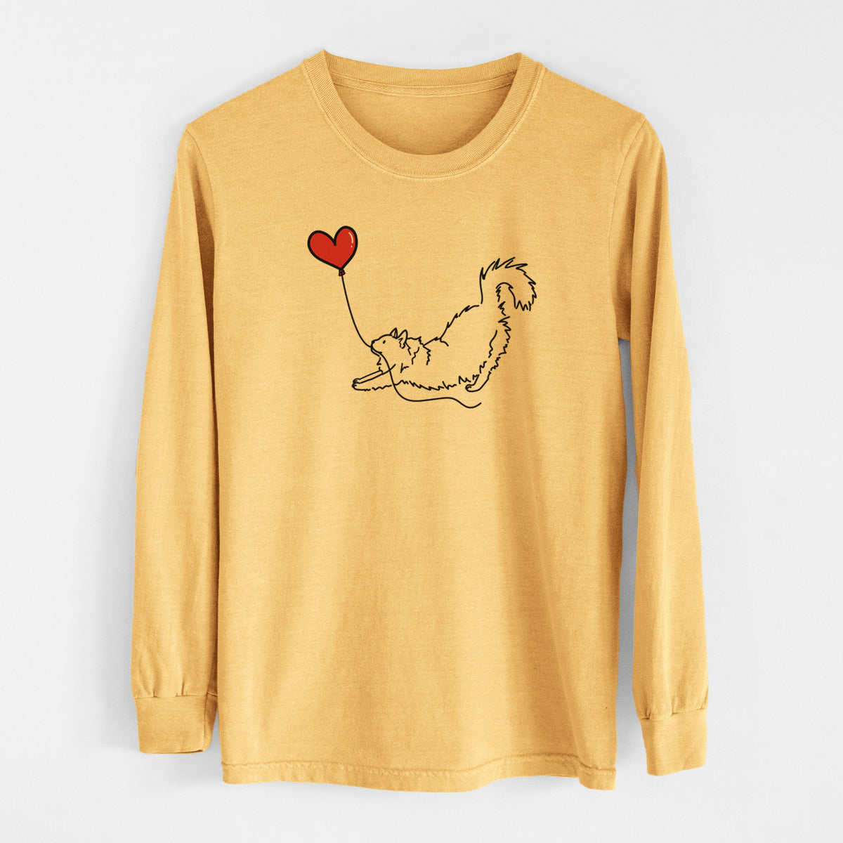 Domestic Long Hair Cat Heart String - Men&#39;s Heavyweight 100% Cotton Long Sleeve