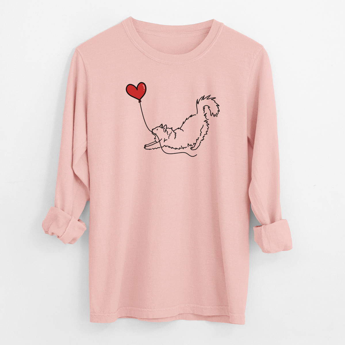 Domestic Long Hair Cat Heart String - Men's Heavyweight 100% Cotton Long Sleeve