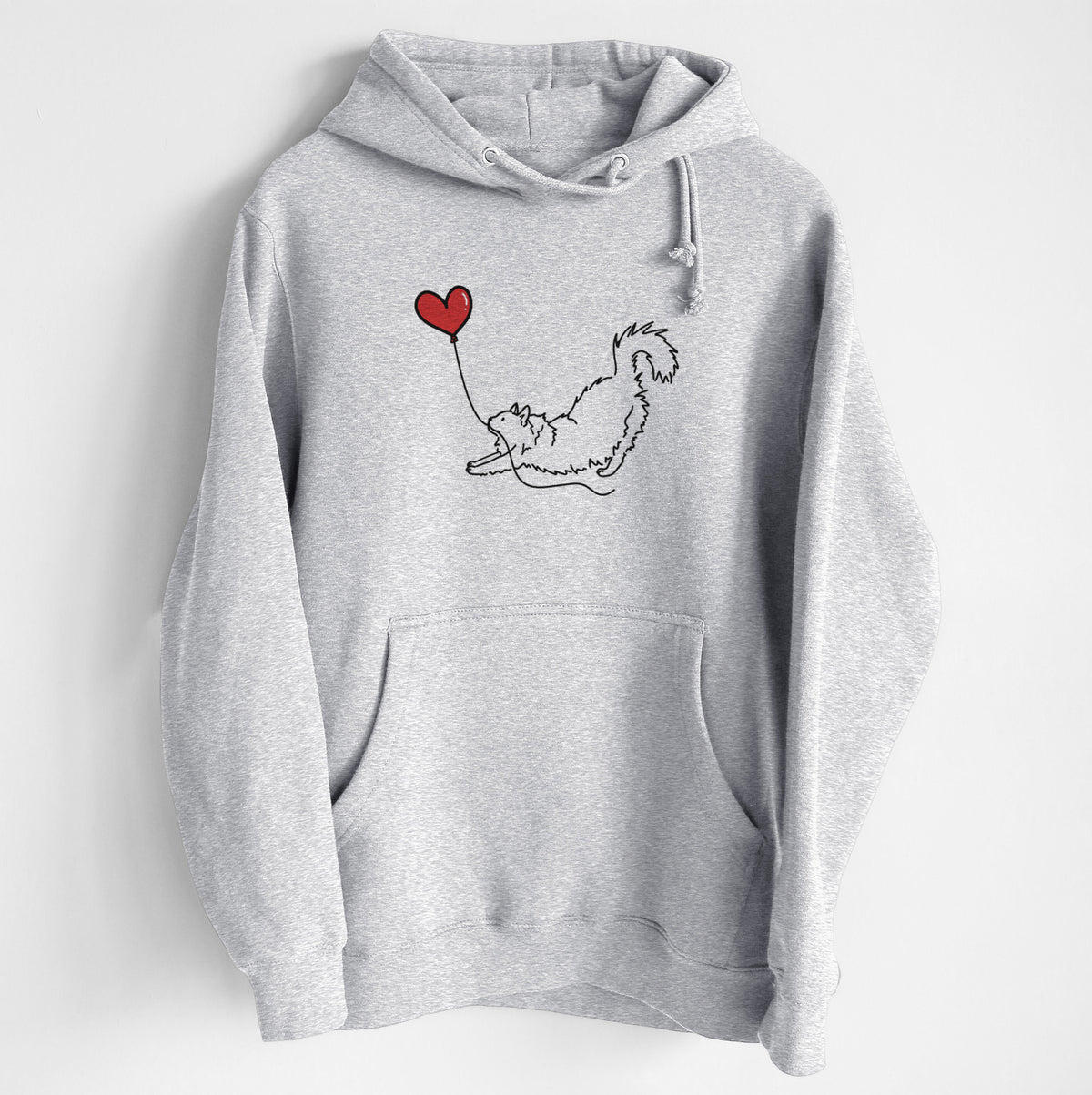 Domestic Long Hair Cat Heart String - Heavyweight Fleece Hoodie