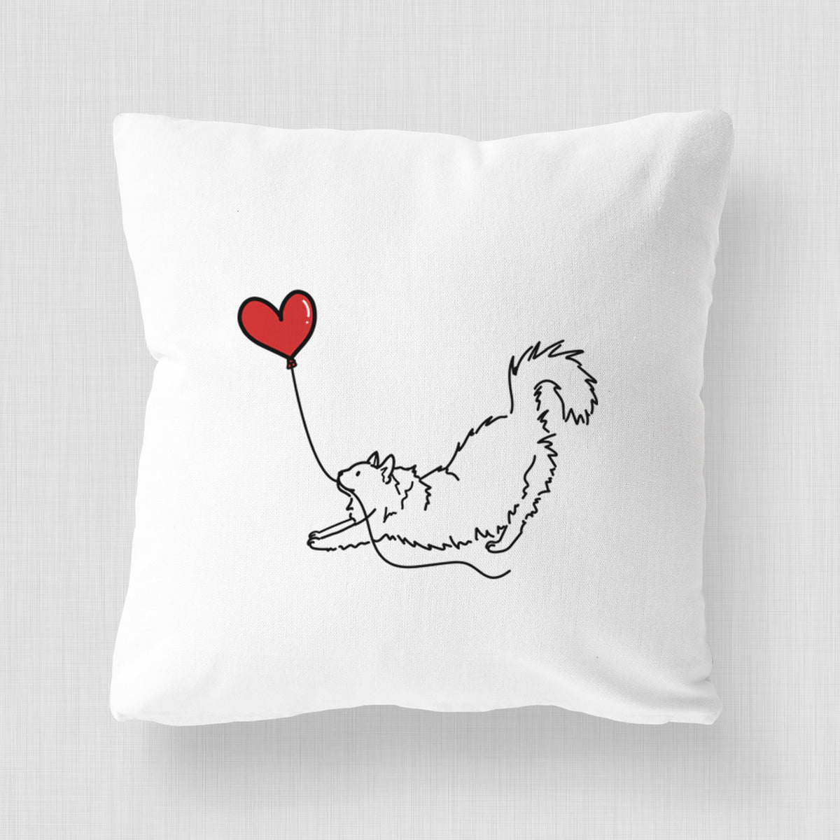 Domestic Long Hair Cat Heart String - Throw Pillow Cover