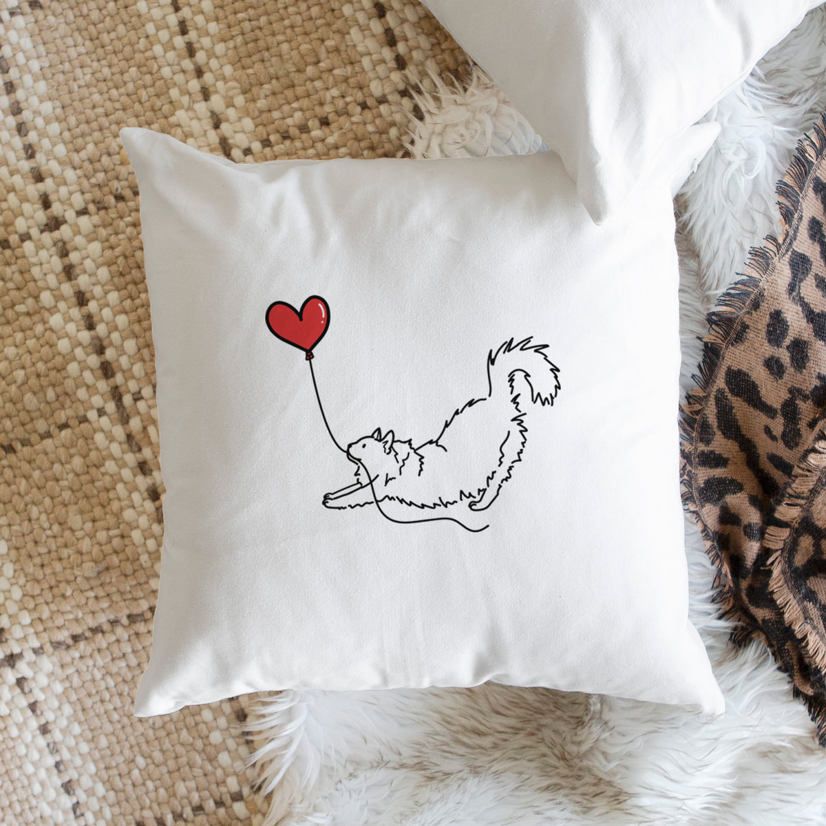 Domestic Long Hair Cat Heart String - Throw Pillow Cover