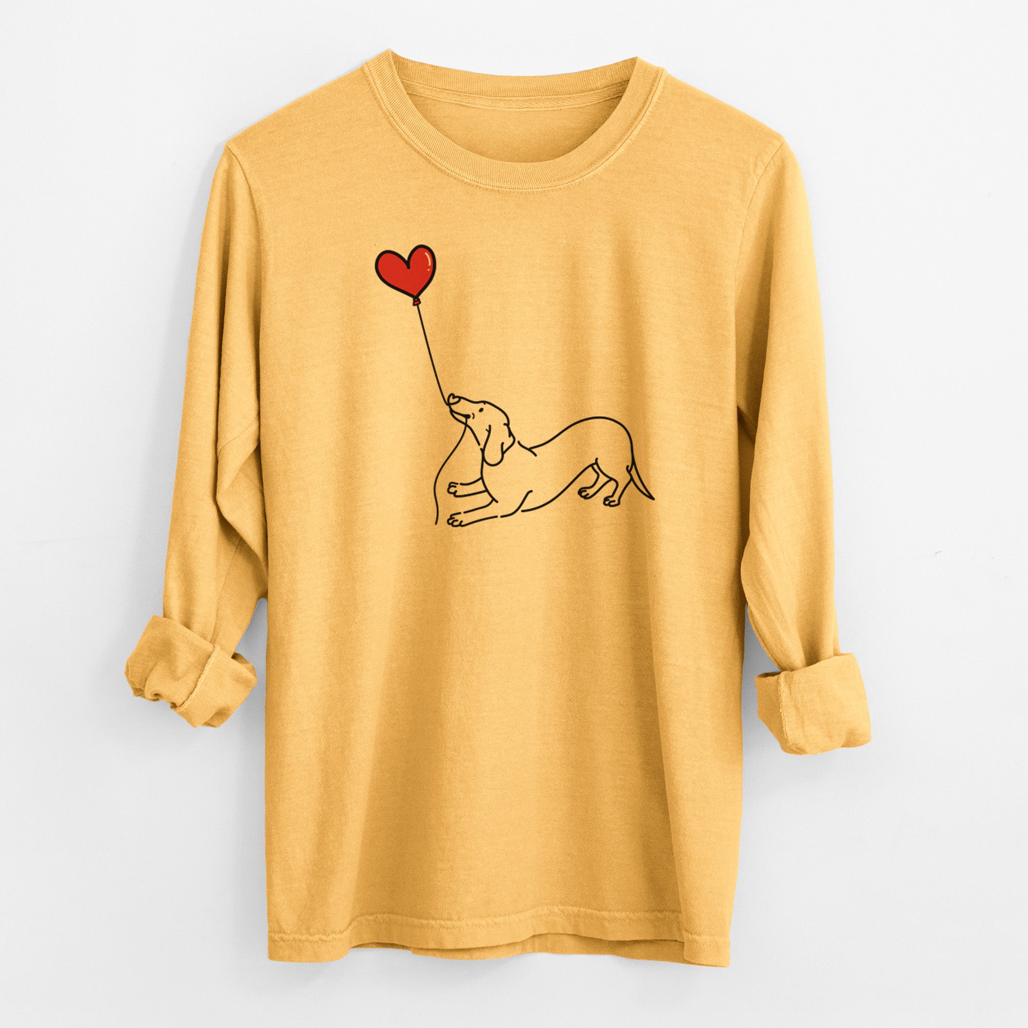 Dachshund Heart String - Men's Heavyweight 100% Cotton Long Sleeve