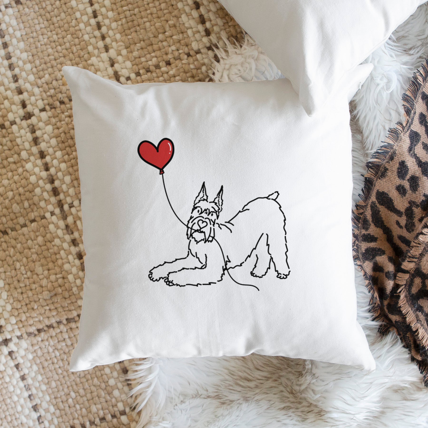 Docked Giant Schnauzer Heart String - Throw Pillow Cover