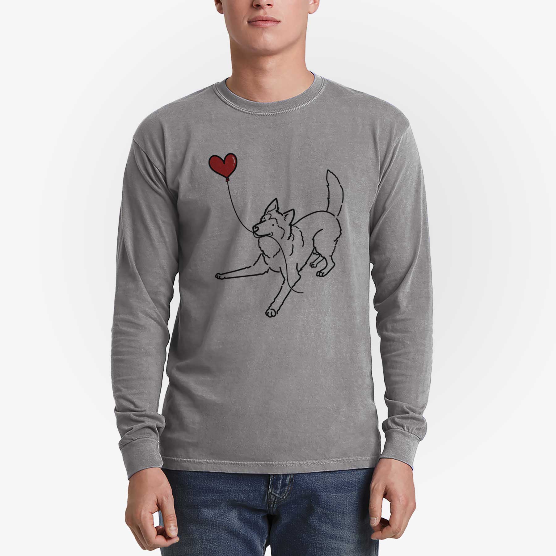 Siberian Husky Heart String - Men's Heavyweight 100% Cotton Long Sleeve