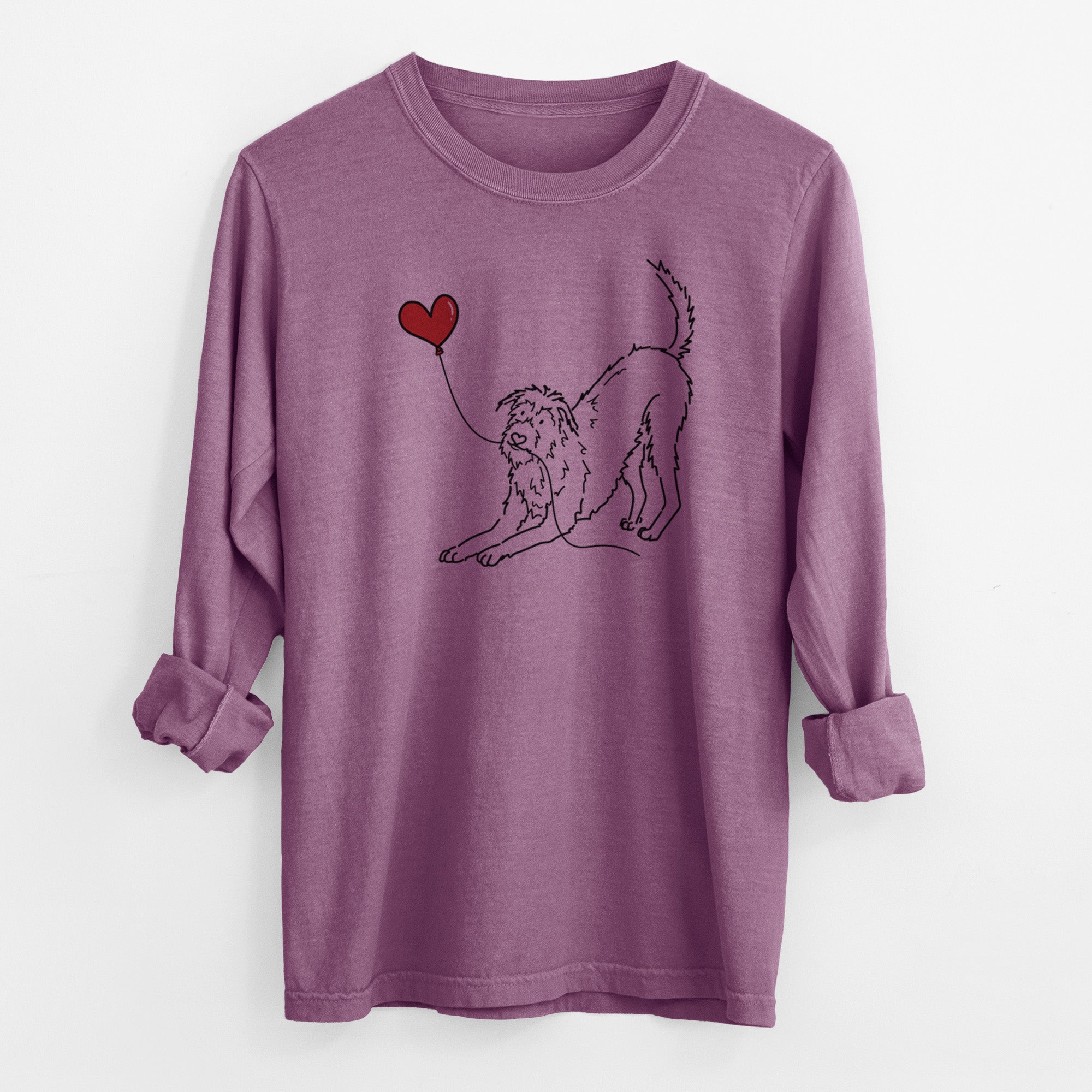 Irish Wolfhound Heart String - Men's Heavyweight 100% Cotton Long Sleeve
