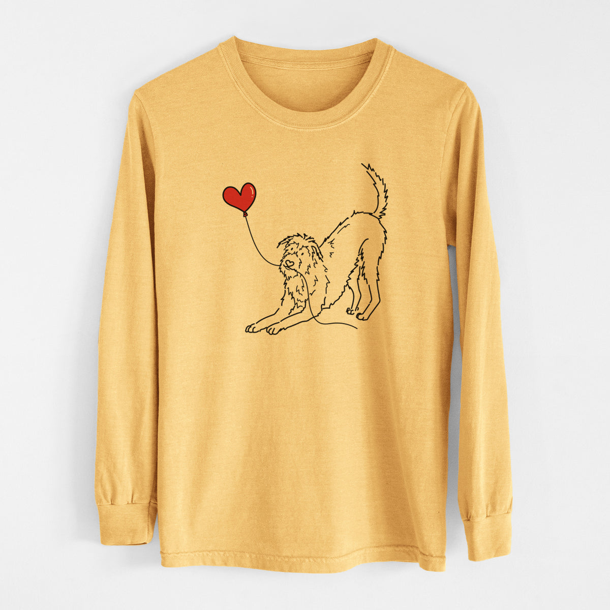 Irish Wolfhound Heart String - Men&#39;s Heavyweight 100% Cotton Long Sleeve