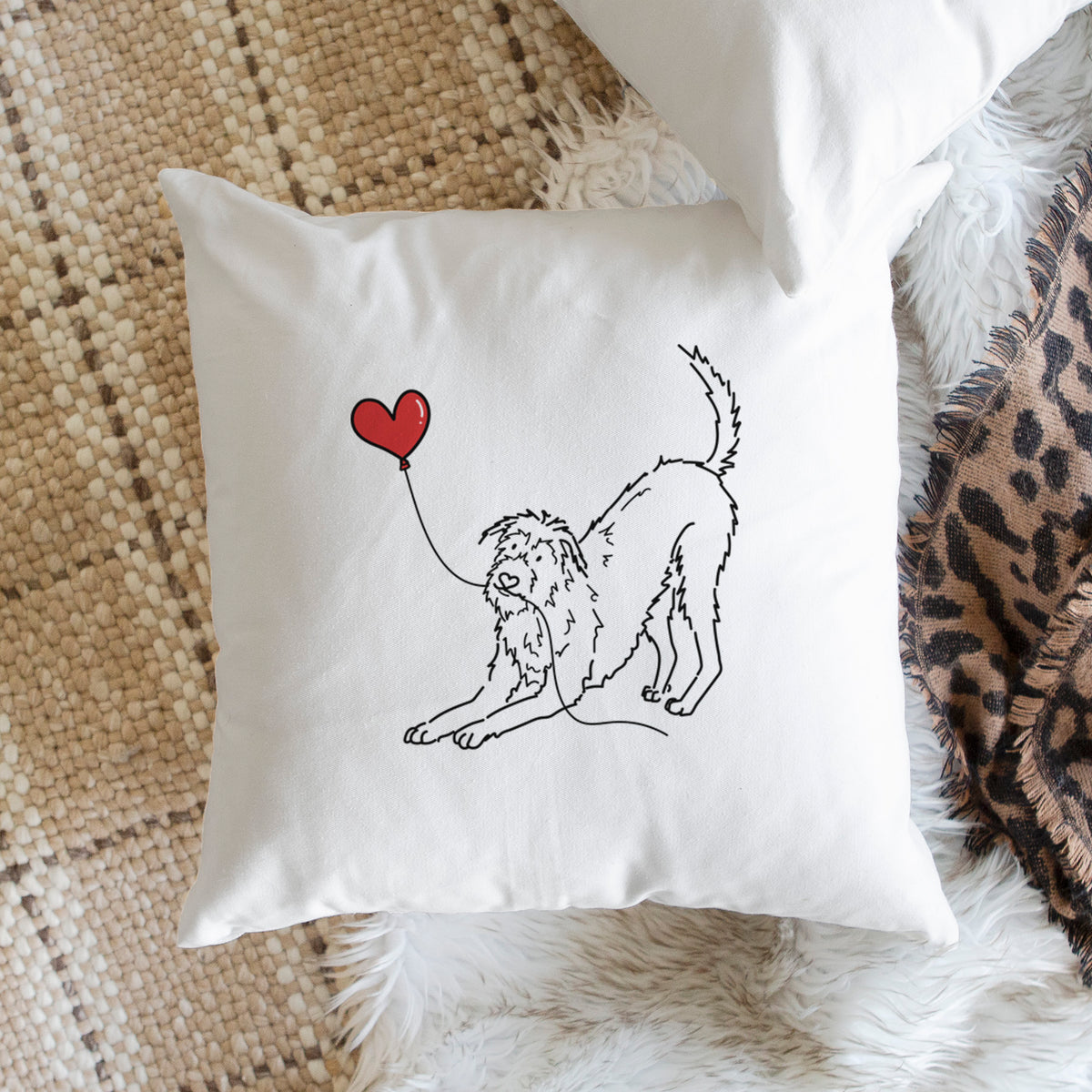 Irish Wolfhound Heart String - Throw Pillow Cover