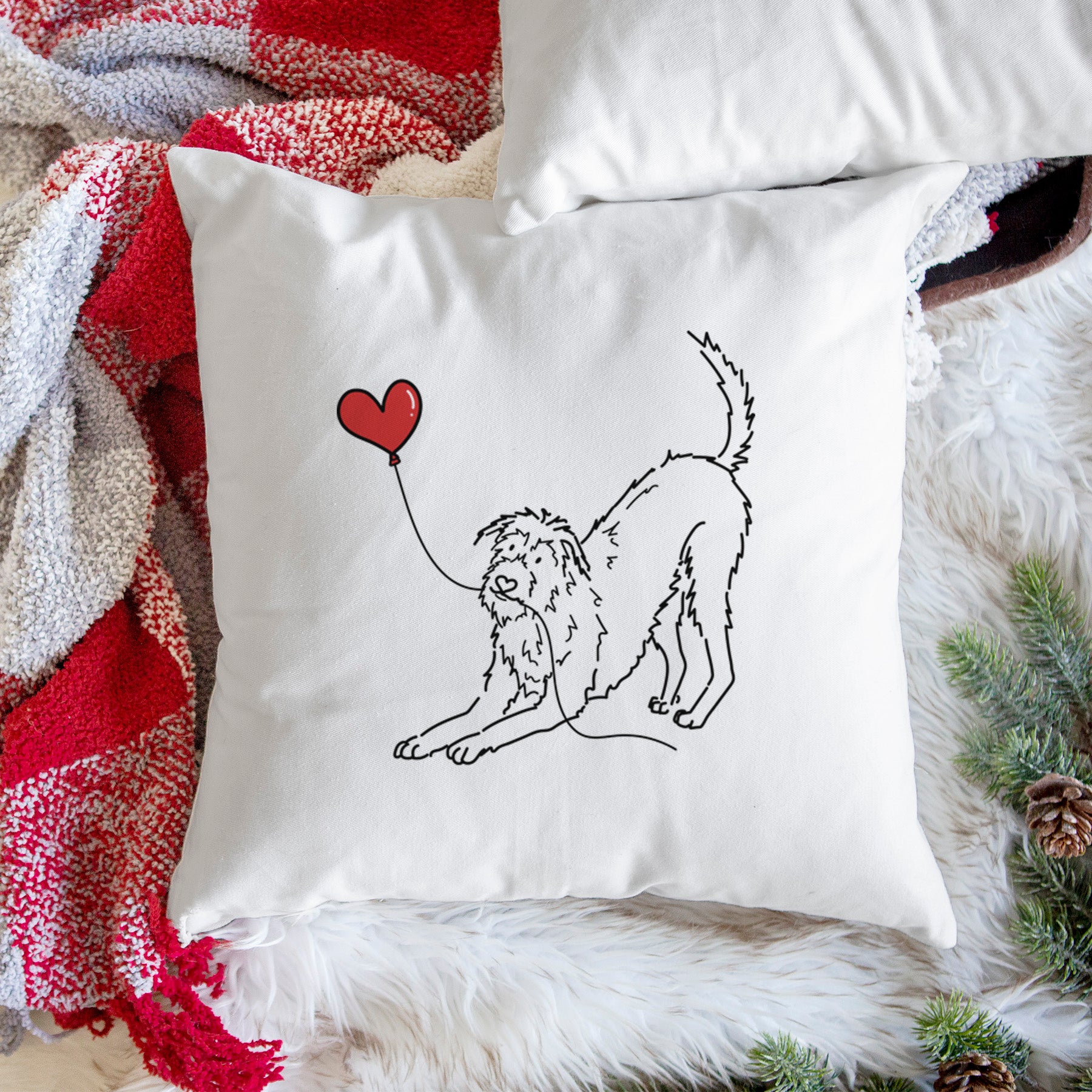 Irish Wolfhound Heart String - Throw Pillow Cover