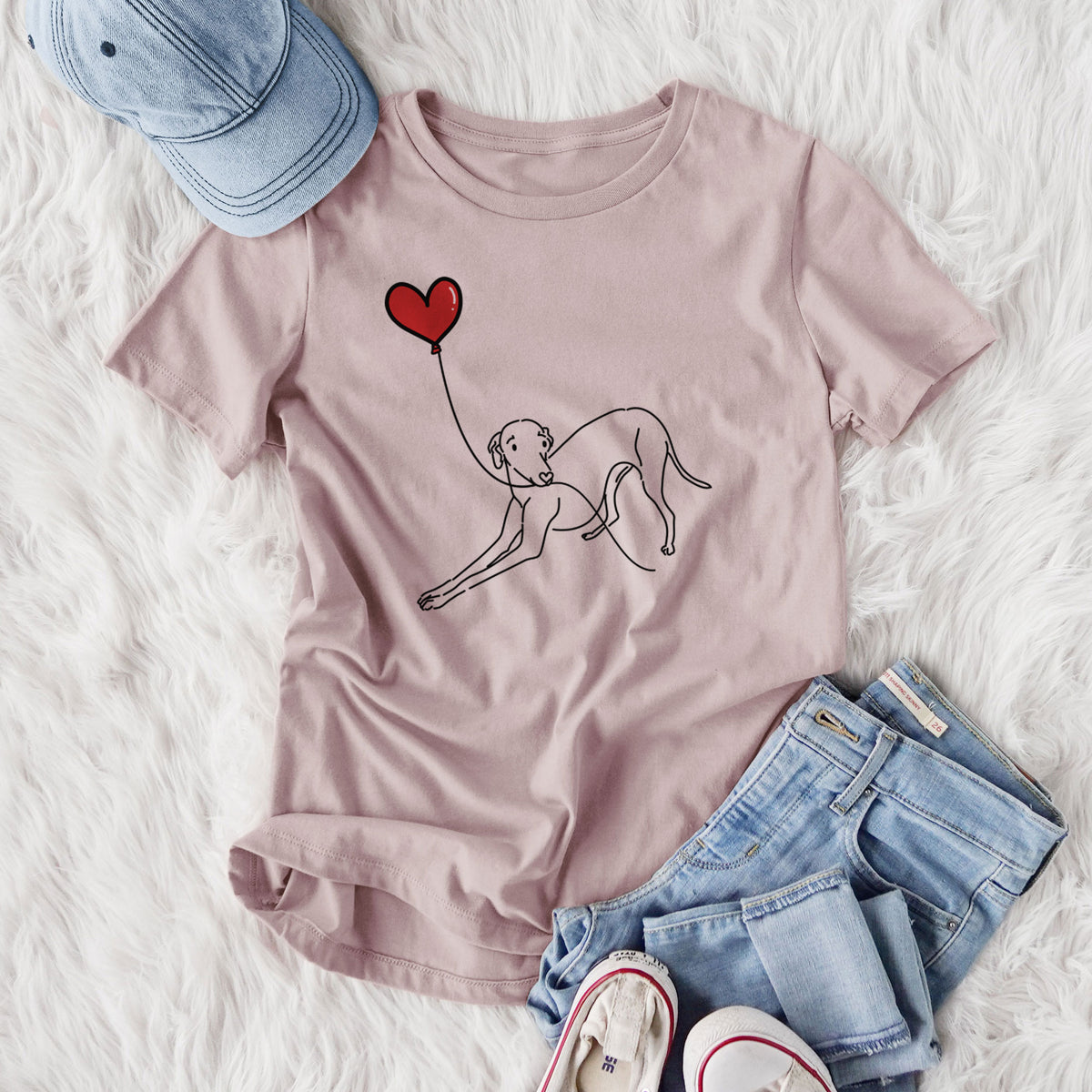 Italian Greyhound Heart String- Women's Lightweight Relaxed Fit 100% Cotton Crewneck