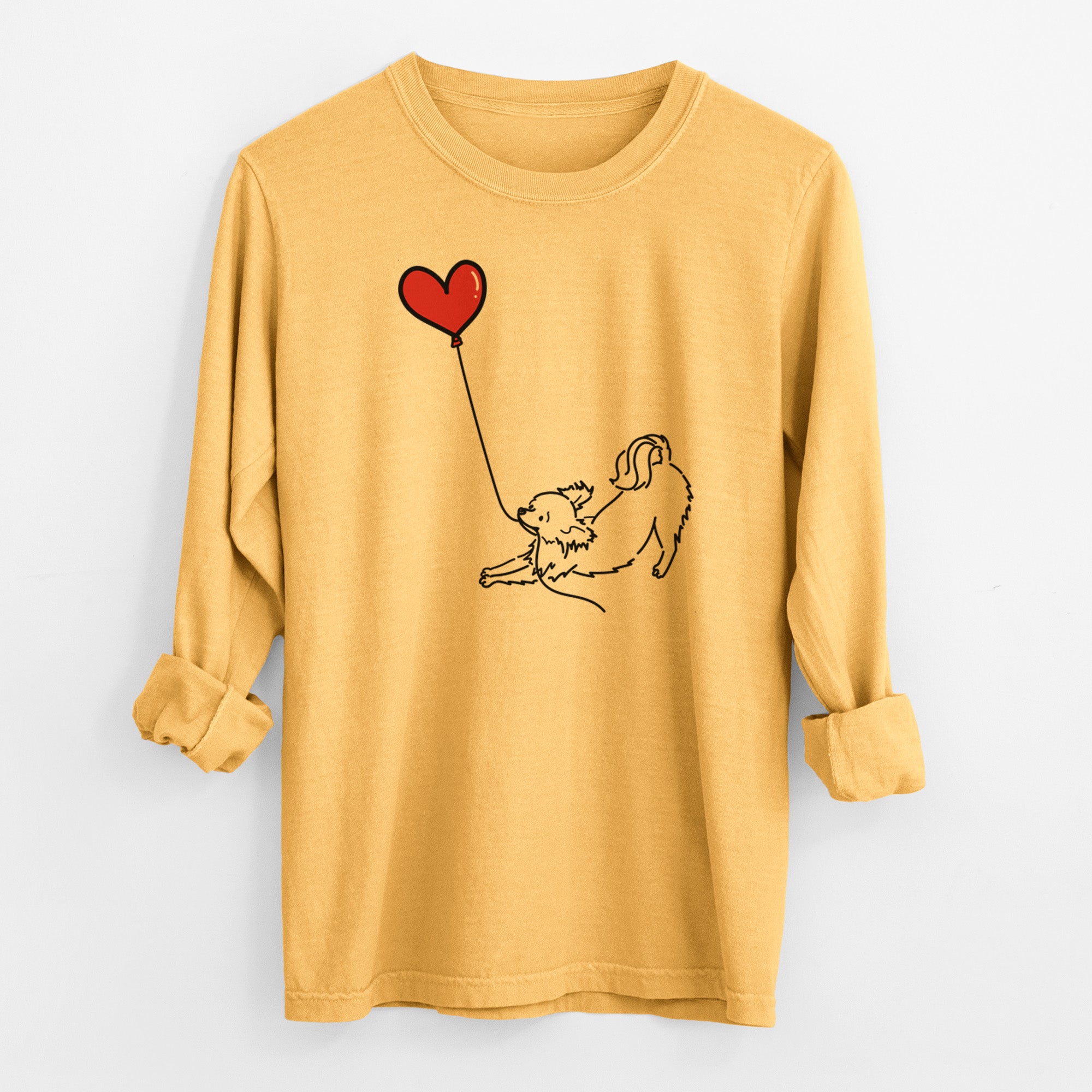 Long Haired Chihuahua Heart String - Men's Heavyweight 100% Cotton Long Sleeve