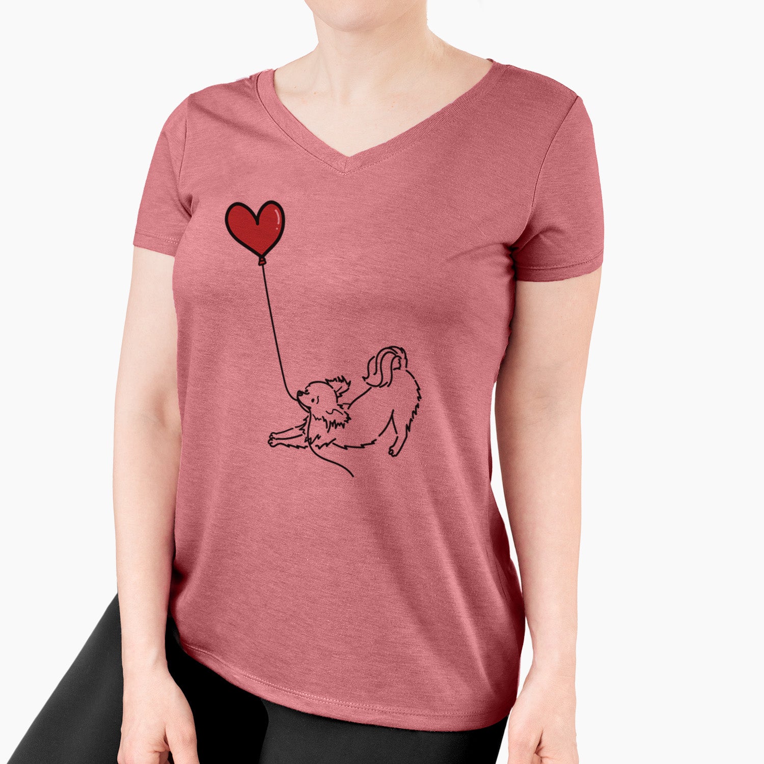 Long Haired Chihuahua Heart String - Women's Perfect V-neck Shirt