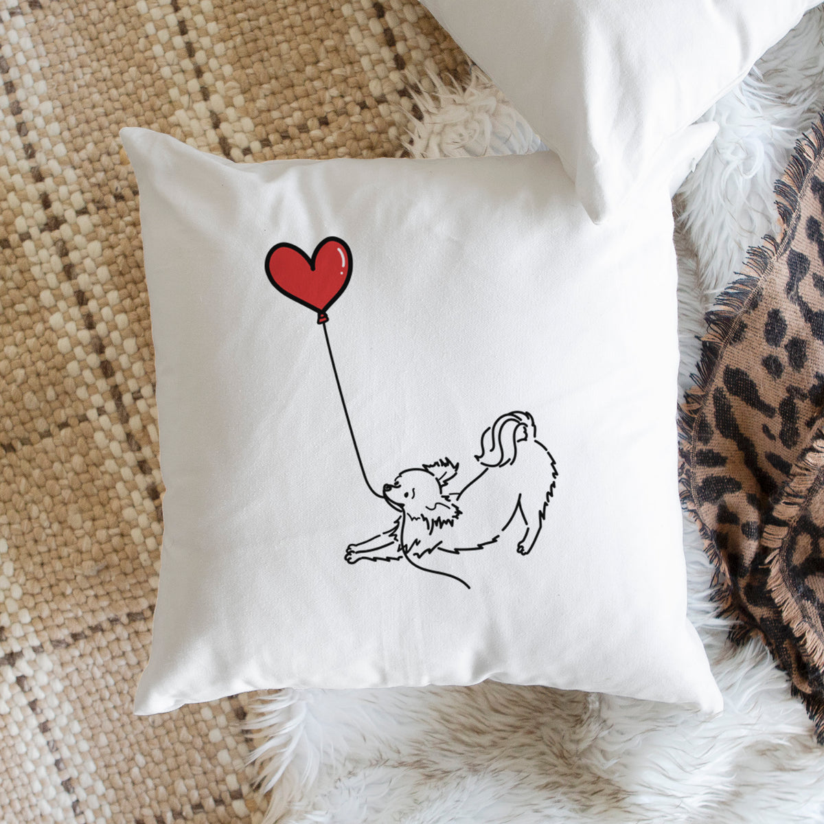 Long Haired Chihuahua Heart String - Throw Pillow Cover