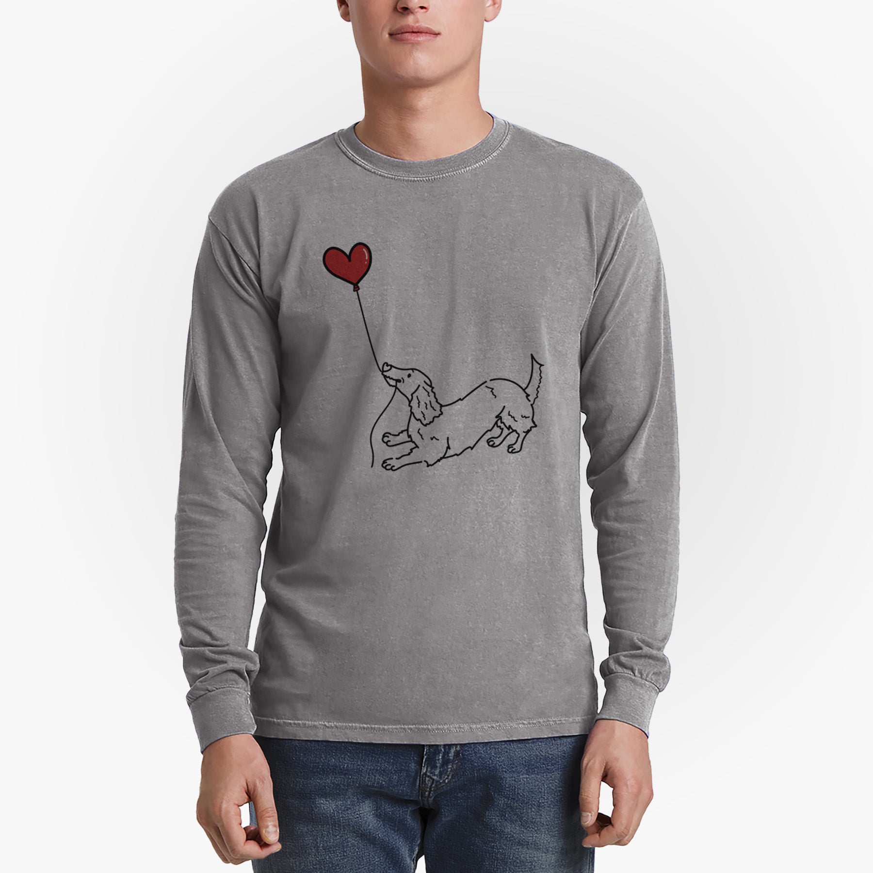 Long Haired Dachshund Heart String - Men's Heavyweight 100% Cotton Long Sleeve