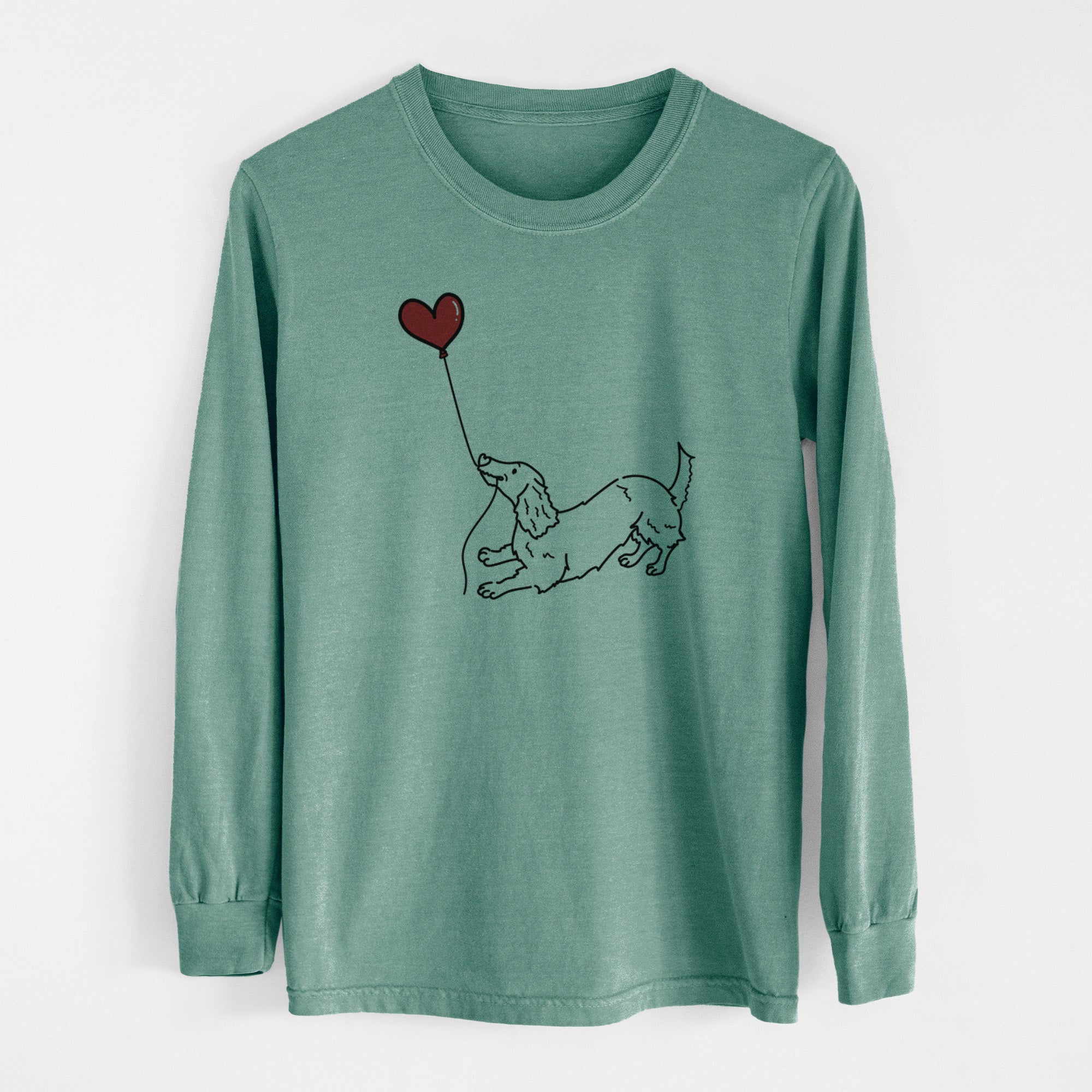 Long Haired Dachshund Heart String - Men's Heavyweight 100% Cotton Long Sleeve