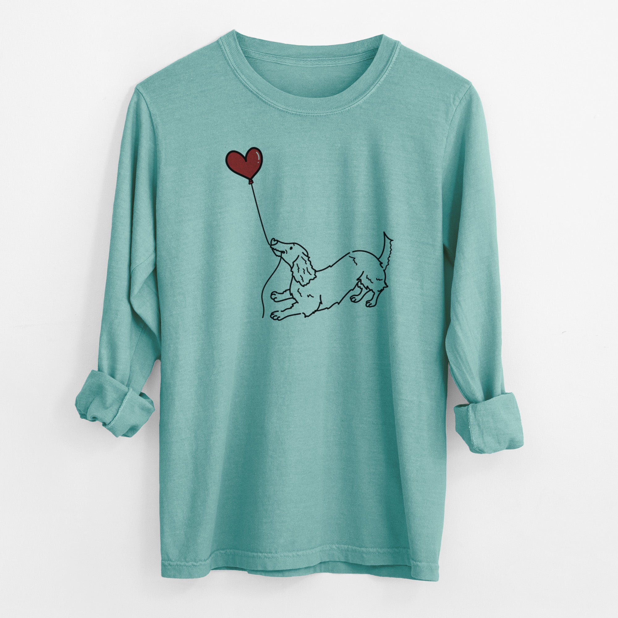 Long Haired Dachshund Heart String - Men's Heavyweight 100% Cotton Long Sleeve