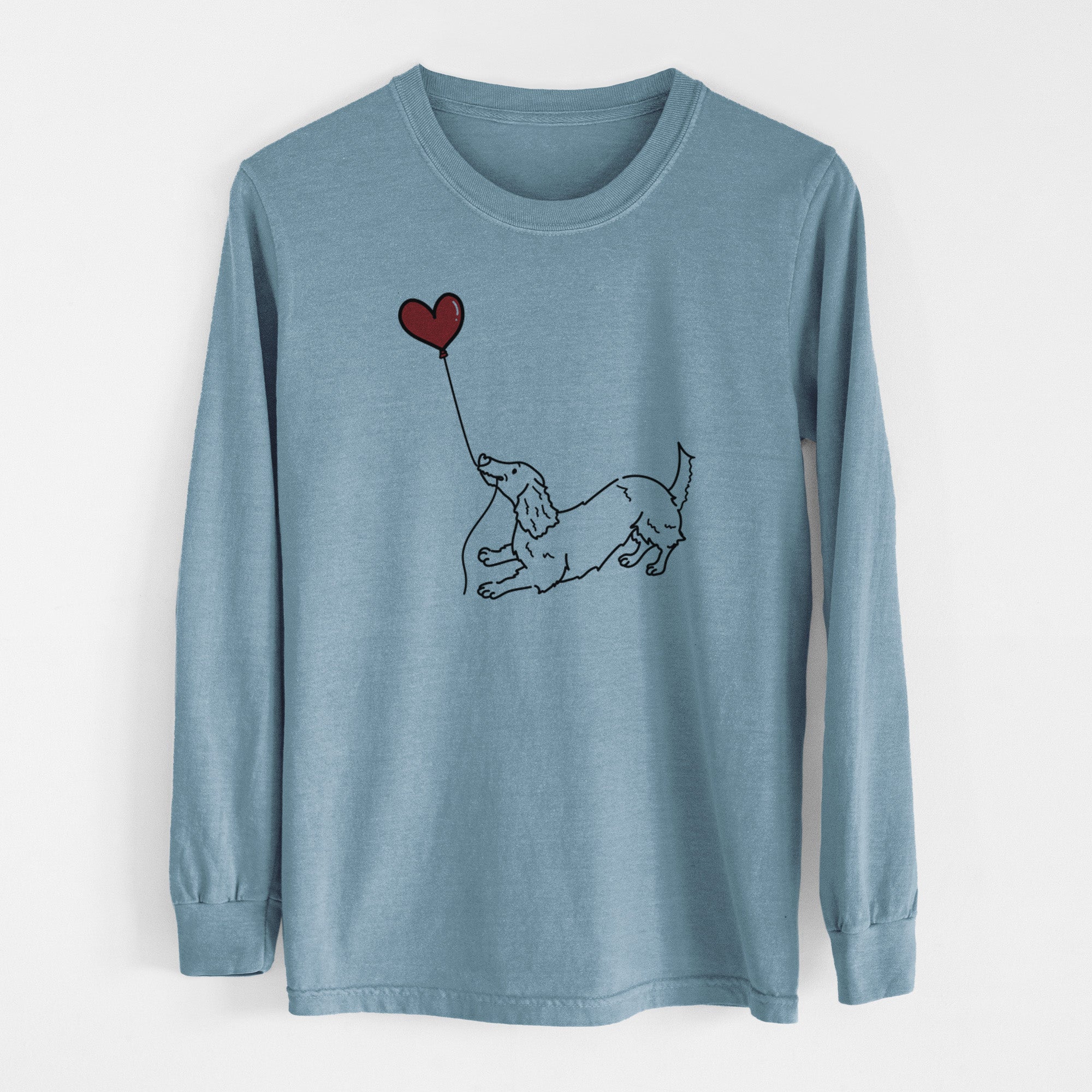 Long Haired Dachshund Heart String - Men's Heavyweight 100% Cotton Long Sleeve