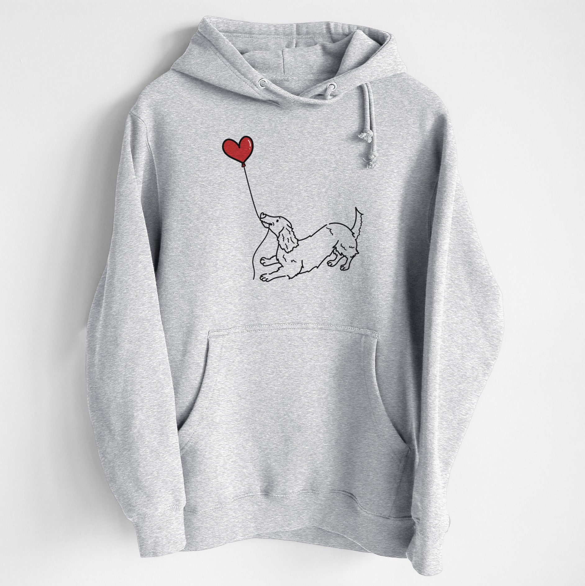 Long Haired Dachshund Heart String - Heavyweight Fleece Hoodie