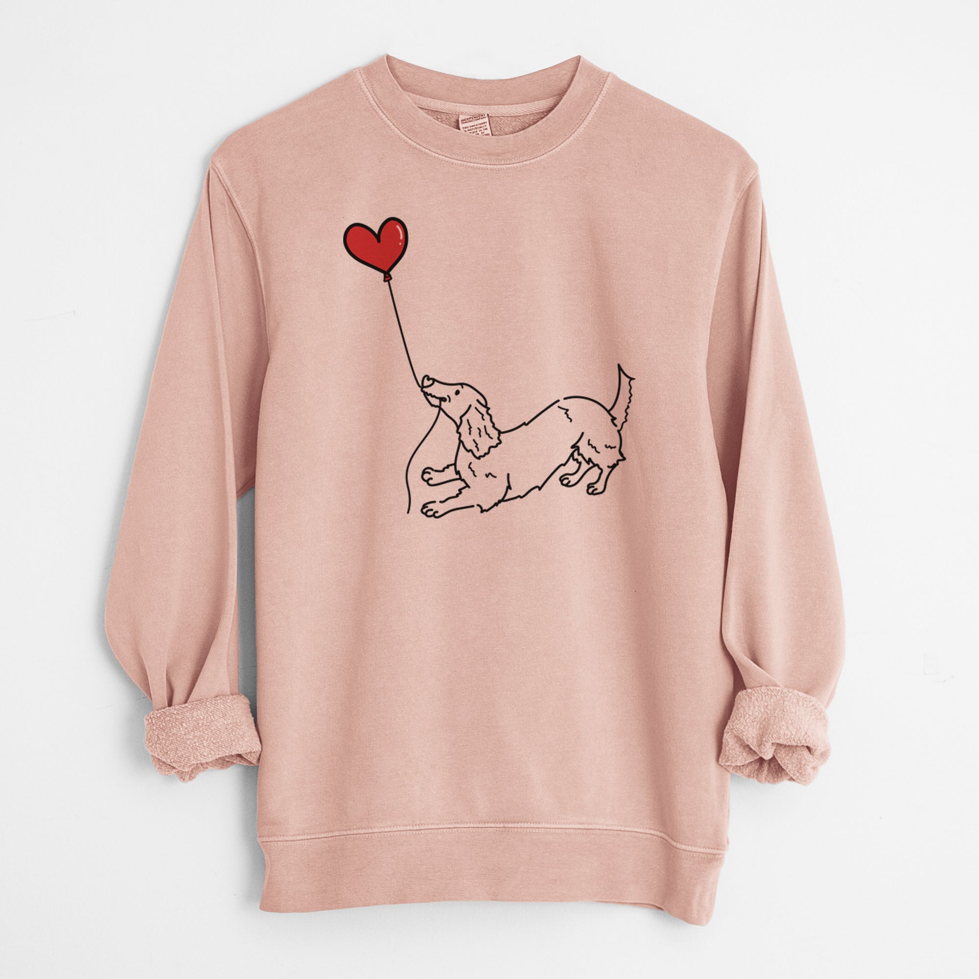 Long Haired Dachshund Heart String - Unisex Pigment Dyed Crew Sweatshirt