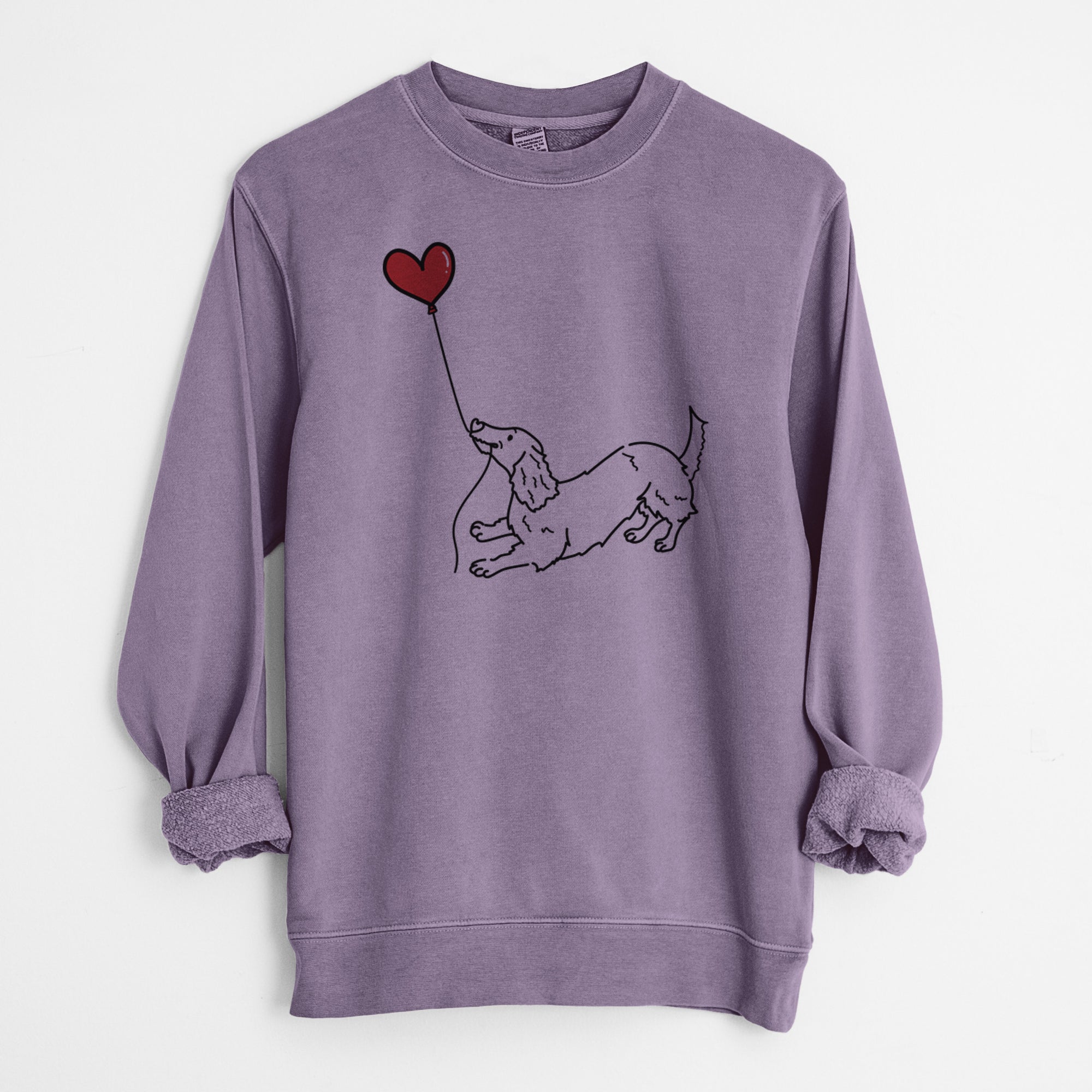 Long Haired Dachshund Heart String - Unisex Pigment Dyed Crew Sweatshirt