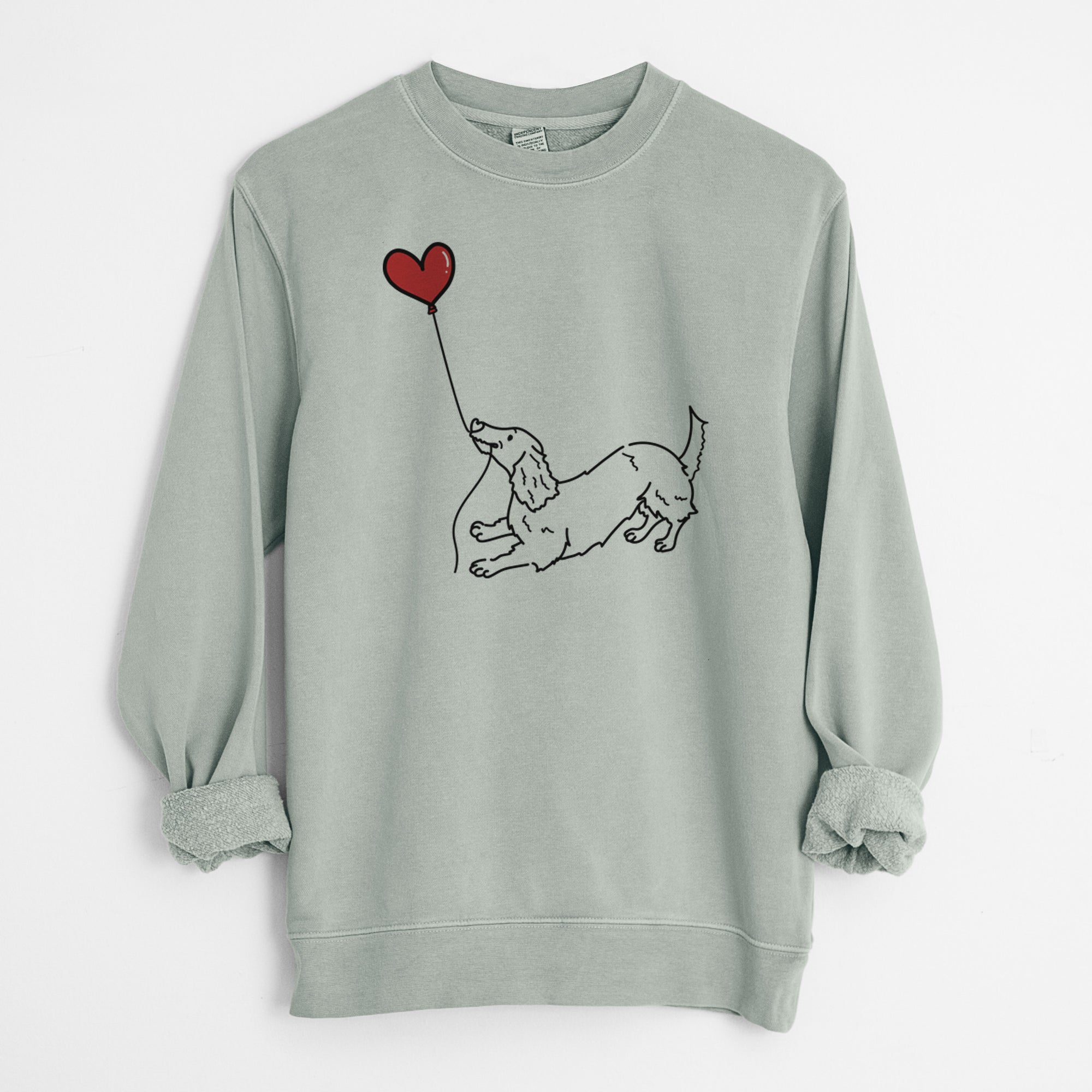 Long Haired Dachshund Heart String - Unisex Pigment Dyed Crew Sweatshirt