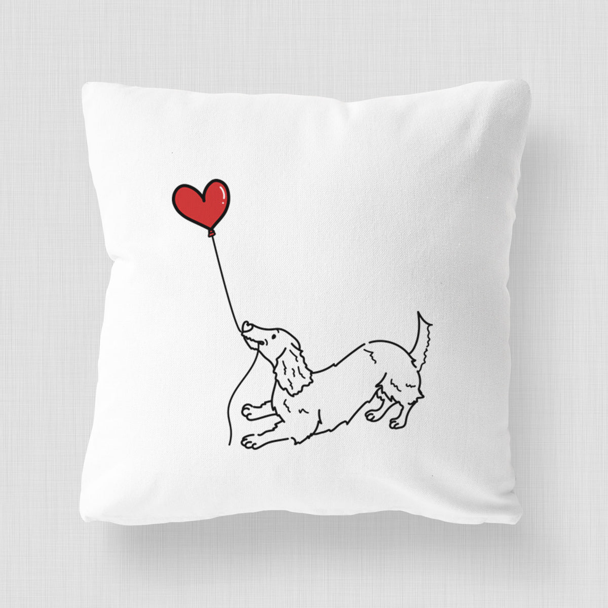 Long Haired Dachshund Heart String - Throw Pillow Cover