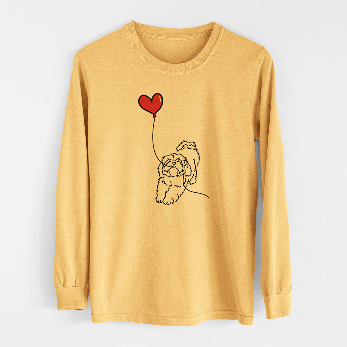 Lhasa Apso Heart String - Men&#39;s Heavyweight 100% Cotton Long Sleeve