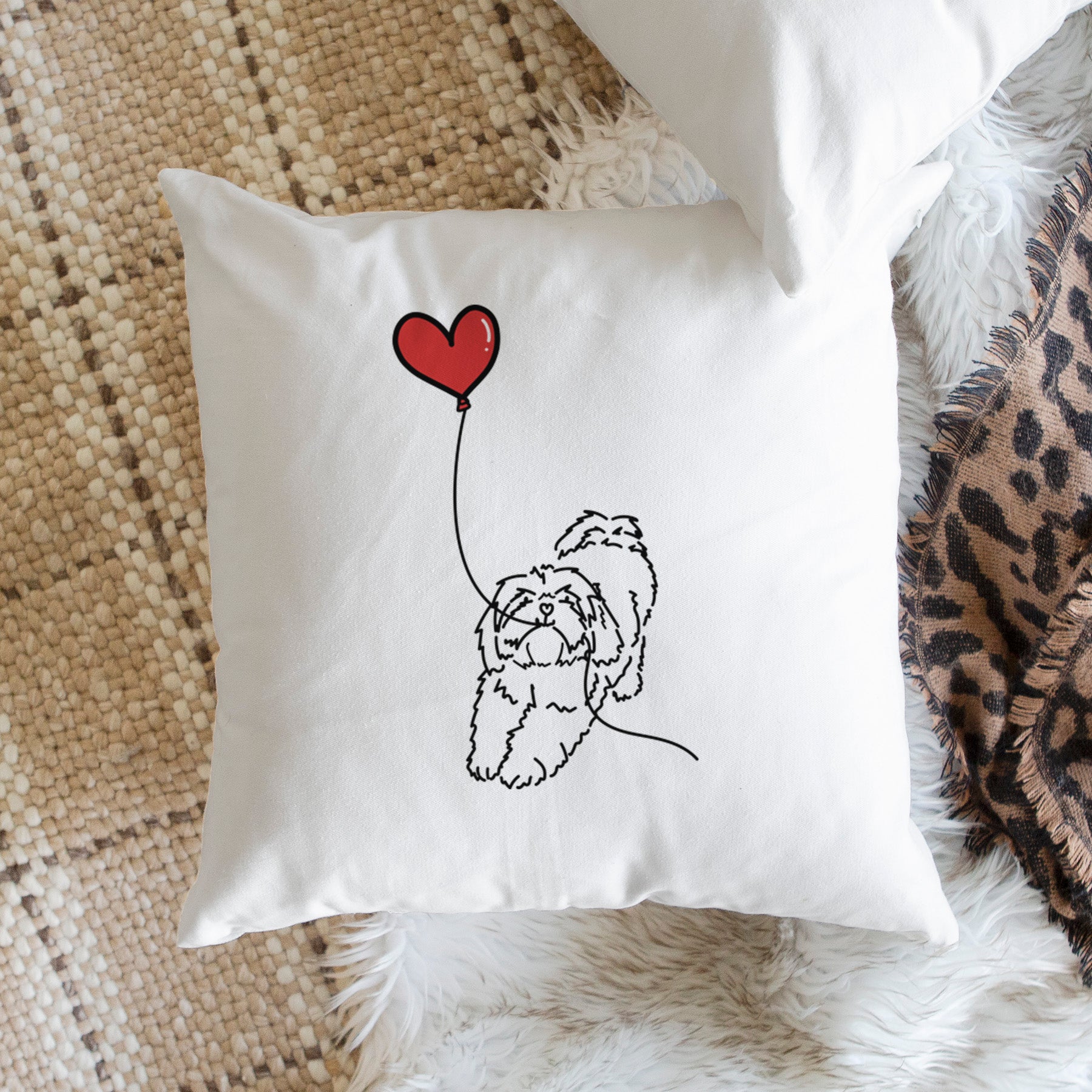 Lhasa Apso Heart String - Throw Pillow Cover