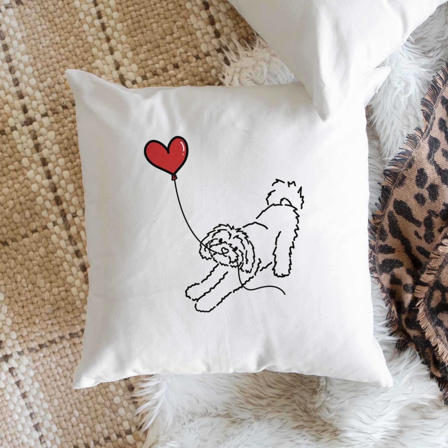 Maltipoo Heart String - Throw Pillow Cover