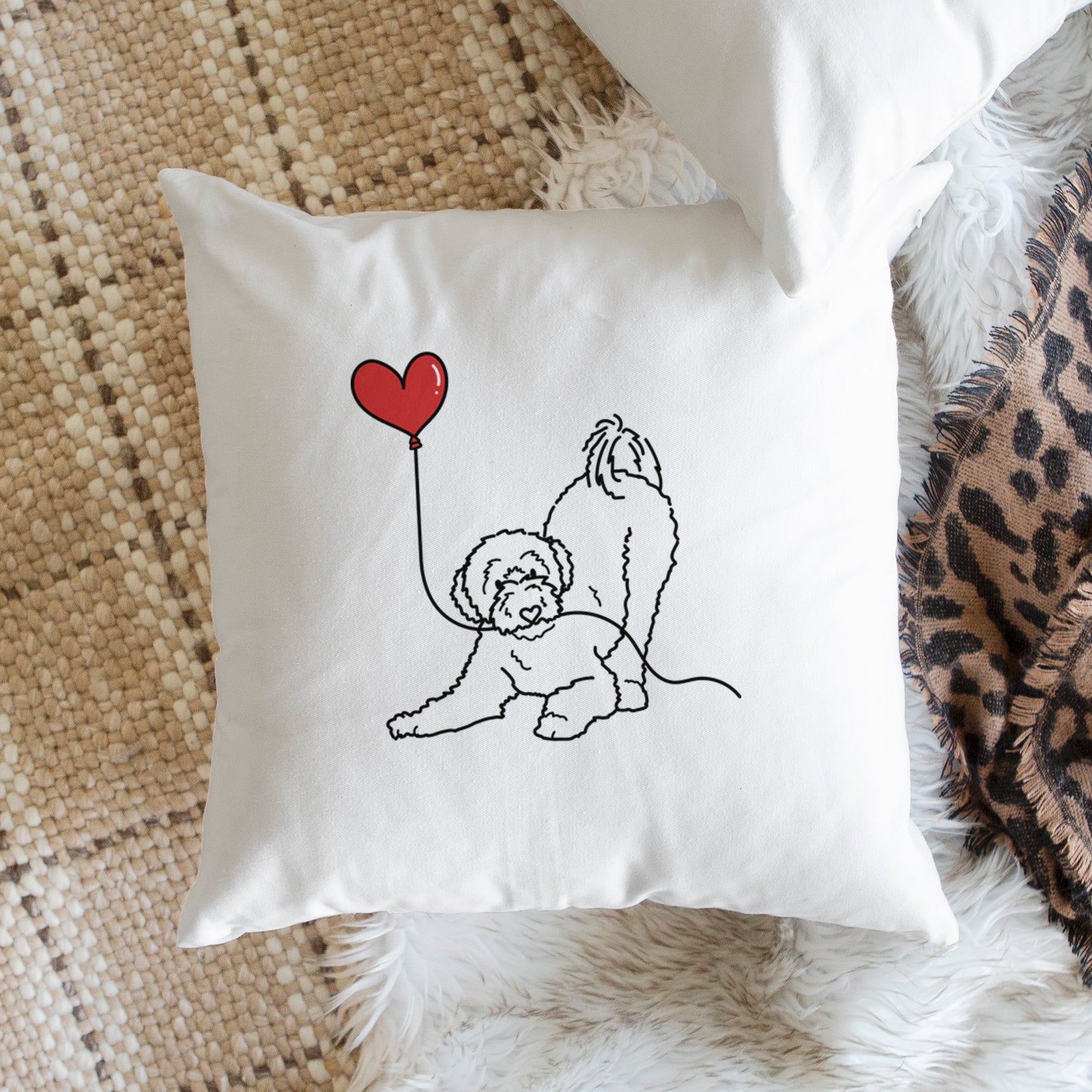 Portuguese Water Dog Heart String - Throw Pillow Cover