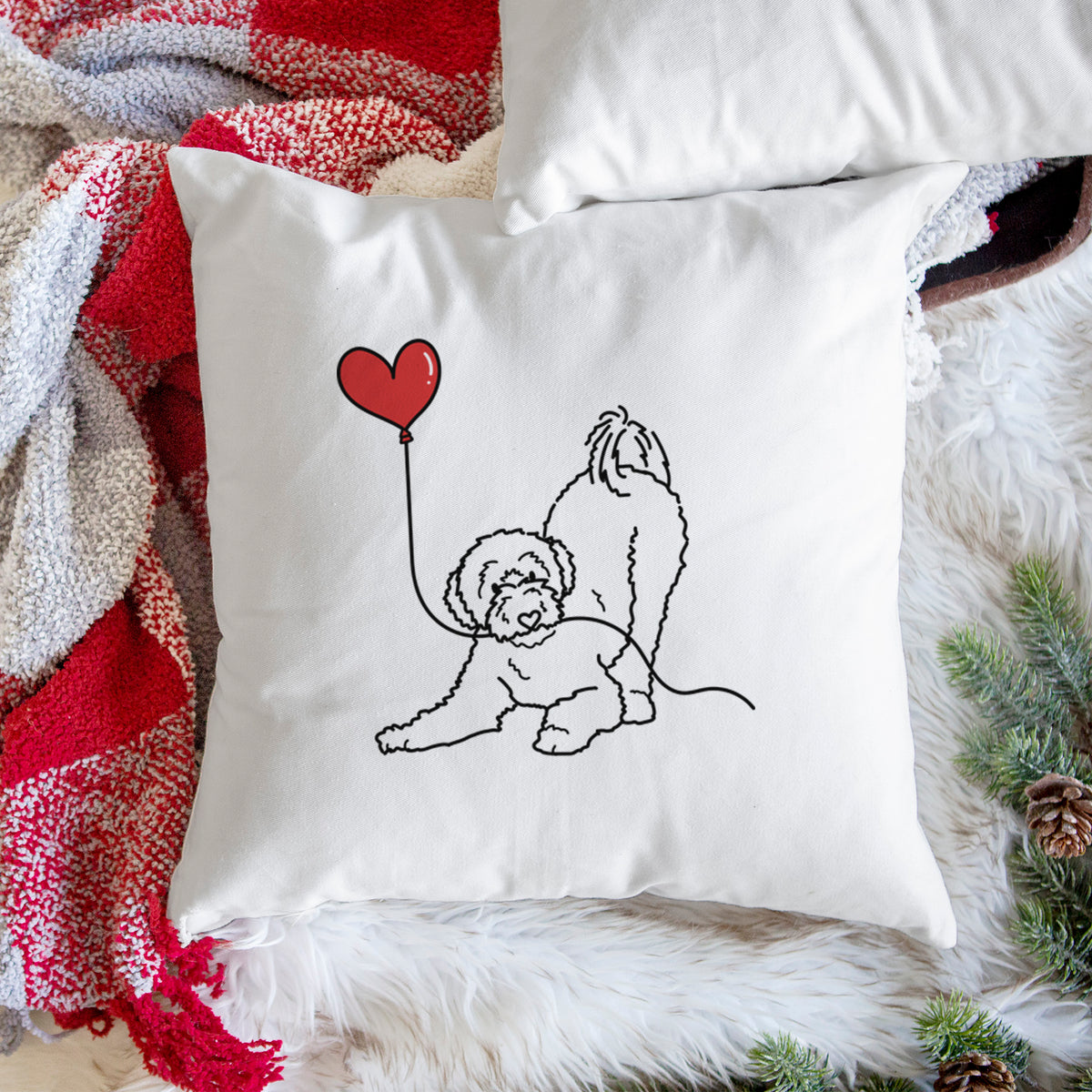 Portuguese Water Dog Heart String - Throw Pillow Cover