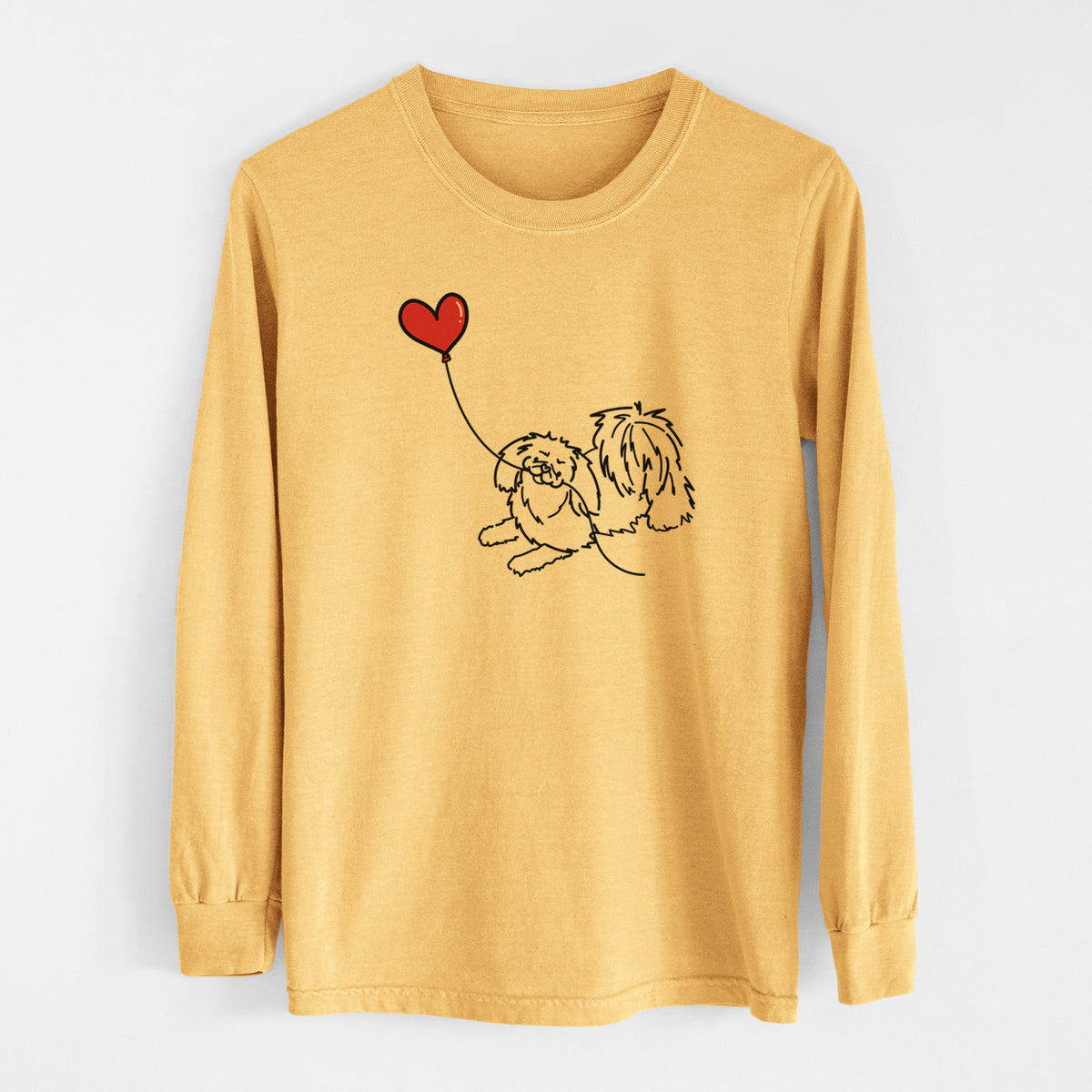 Pekingese Heart String - Men&#39;s Heavyweight 100% Cotton Long Sleeve