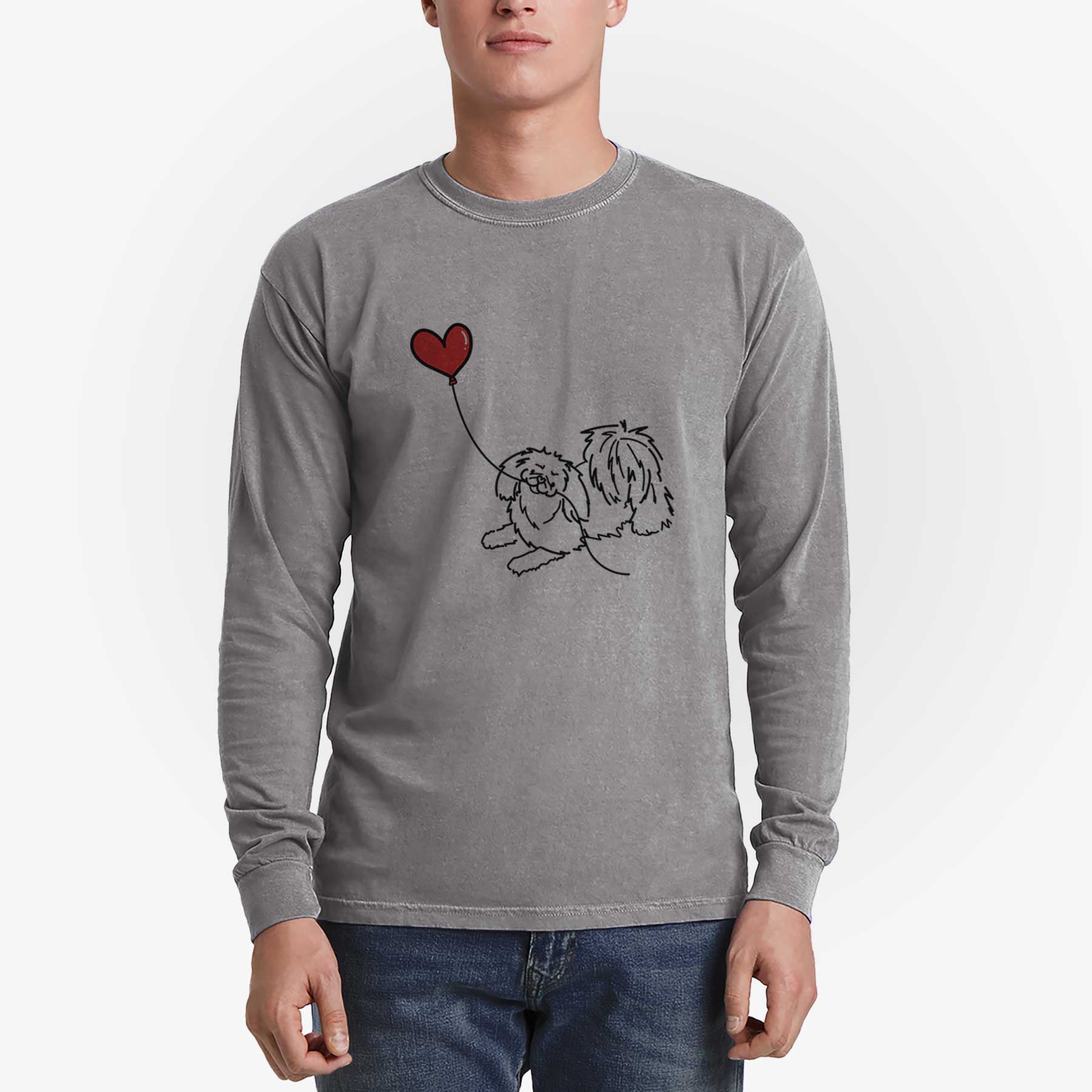 Pekingese Heart String - Men's Heavyweight 100% Cotton Long Sleeve