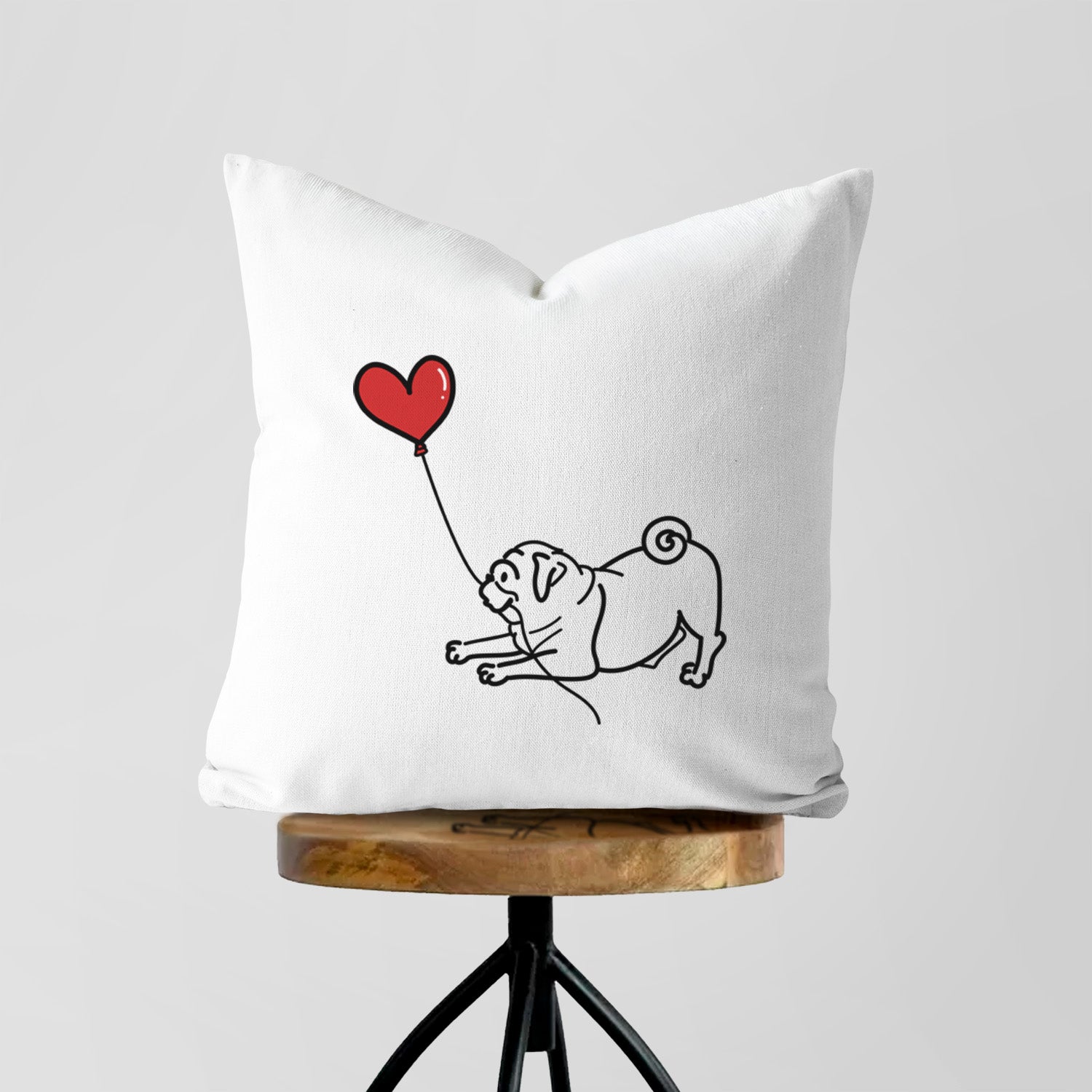 Pug Heart String - Throw Pillow Cover