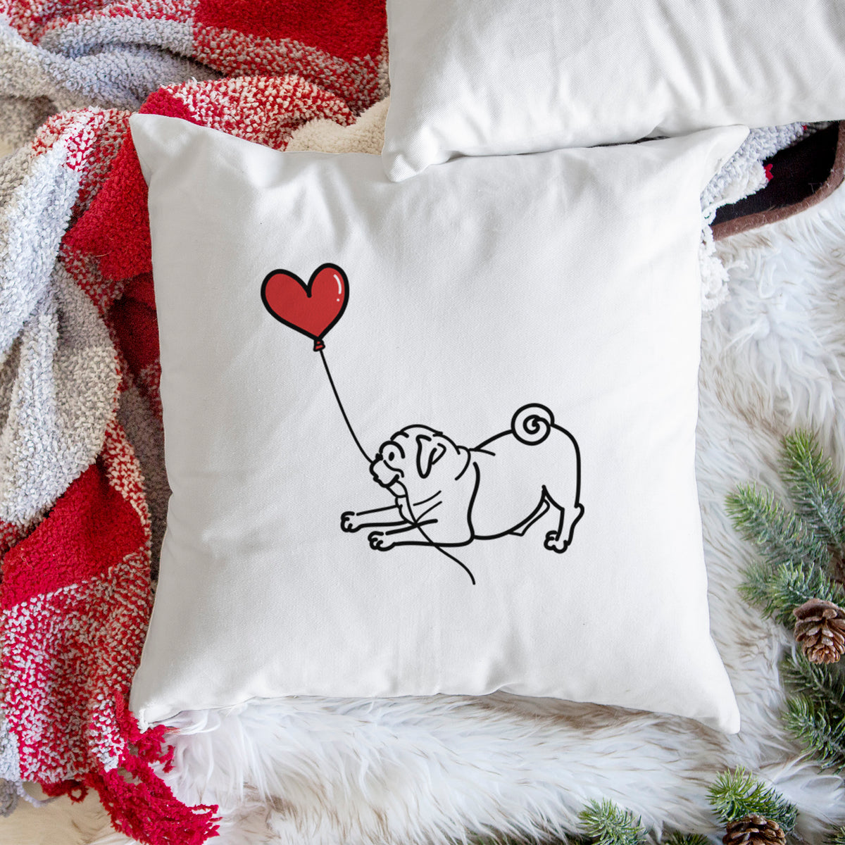 Pug Heart String - Throw Pillow Cover