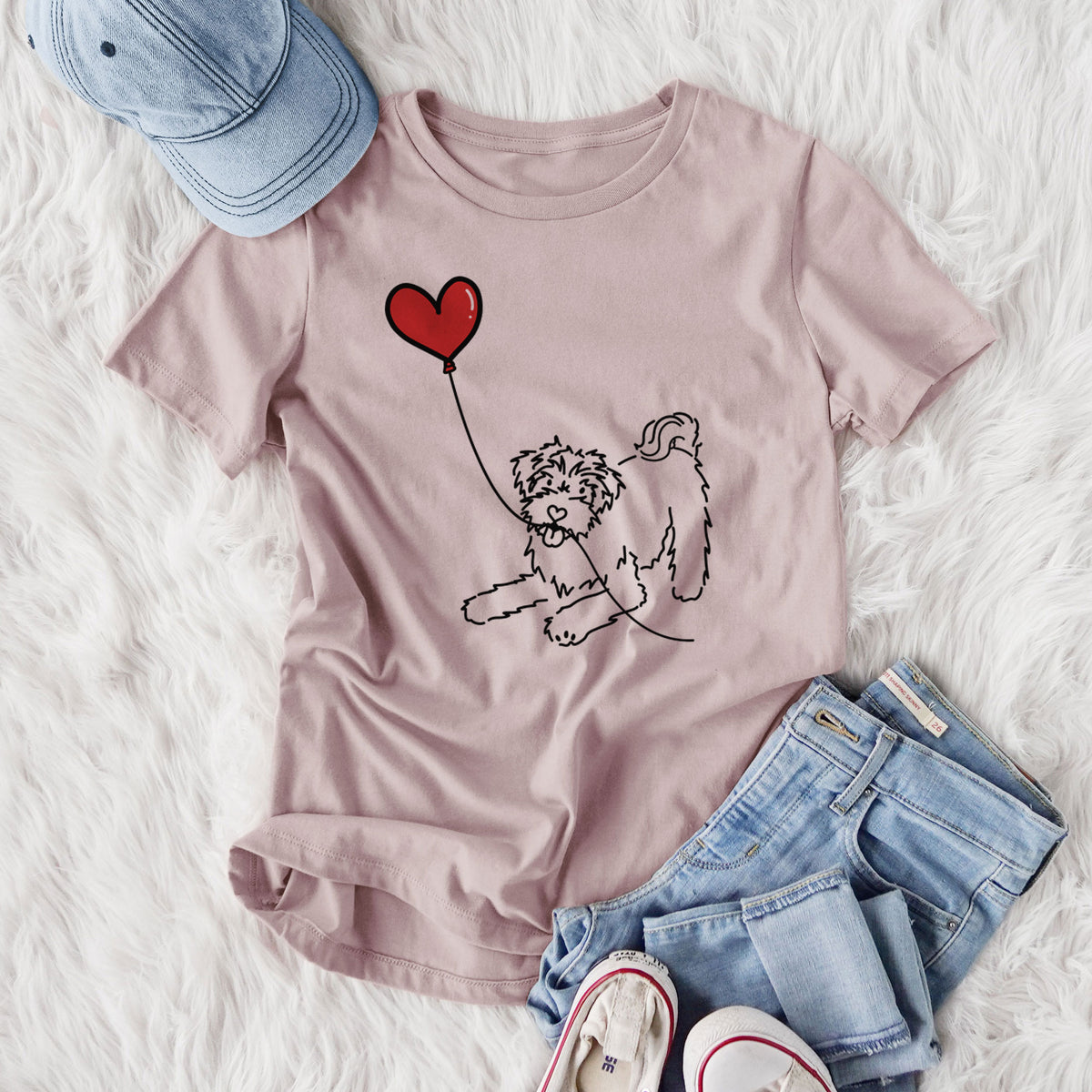 Schnoodle Heart String- Women's Lightweight Relaxed Fit 100% Cotton Crewneck