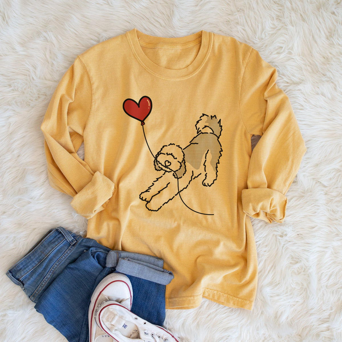 Sheepadoodle Heart String - Men's Heavyweight 100% Cotton Long Sleeve