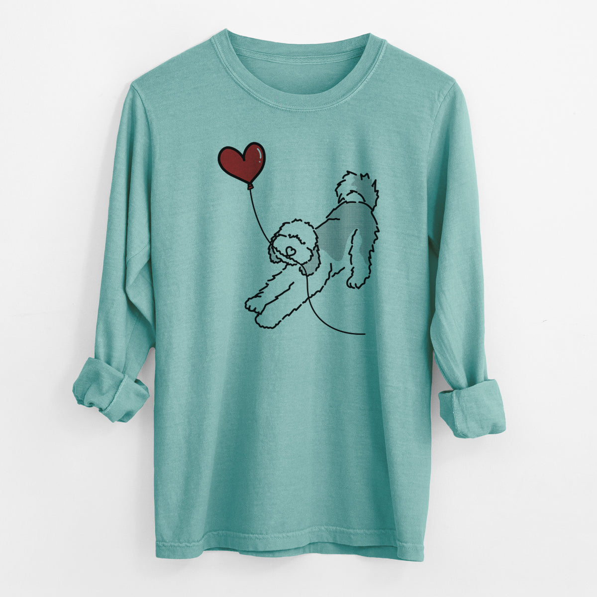 Sheepadoodle Heart String - Men's Heavyweight 100% Cotton Long Sleeve