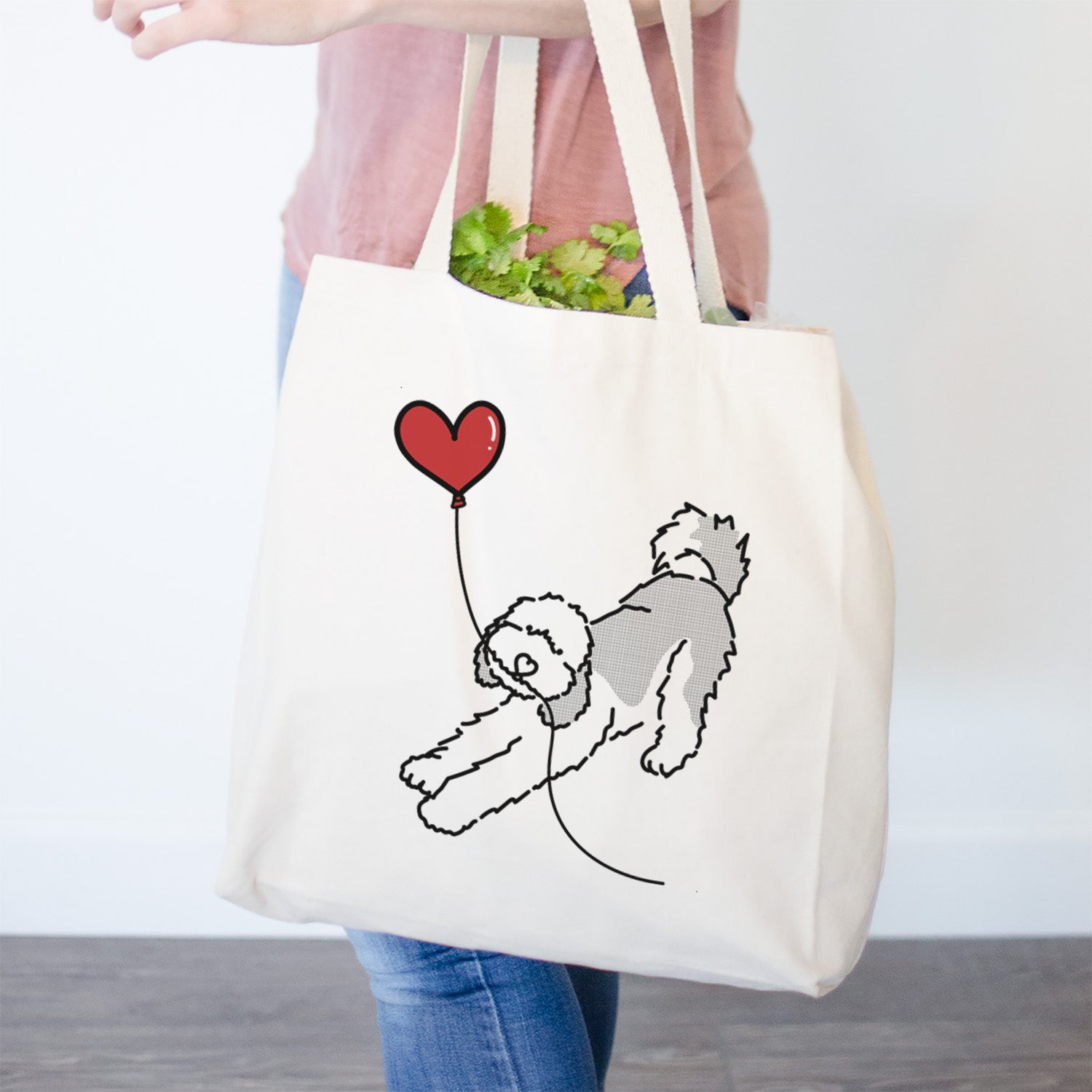 Sheepadoodle Heart String- Tote Bag