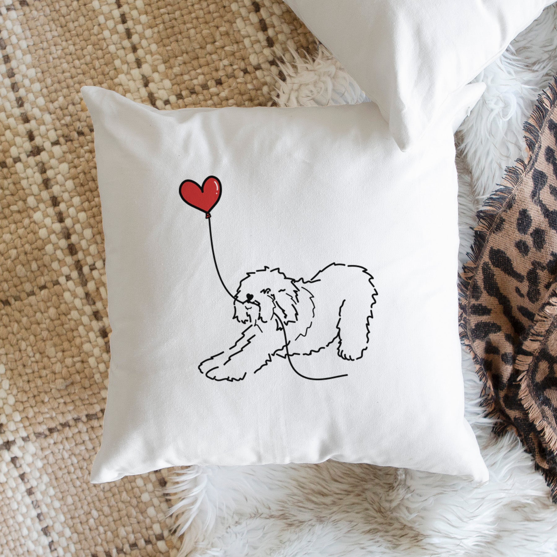 Old English Sheepdog Heart String - Throw Pillow Cover