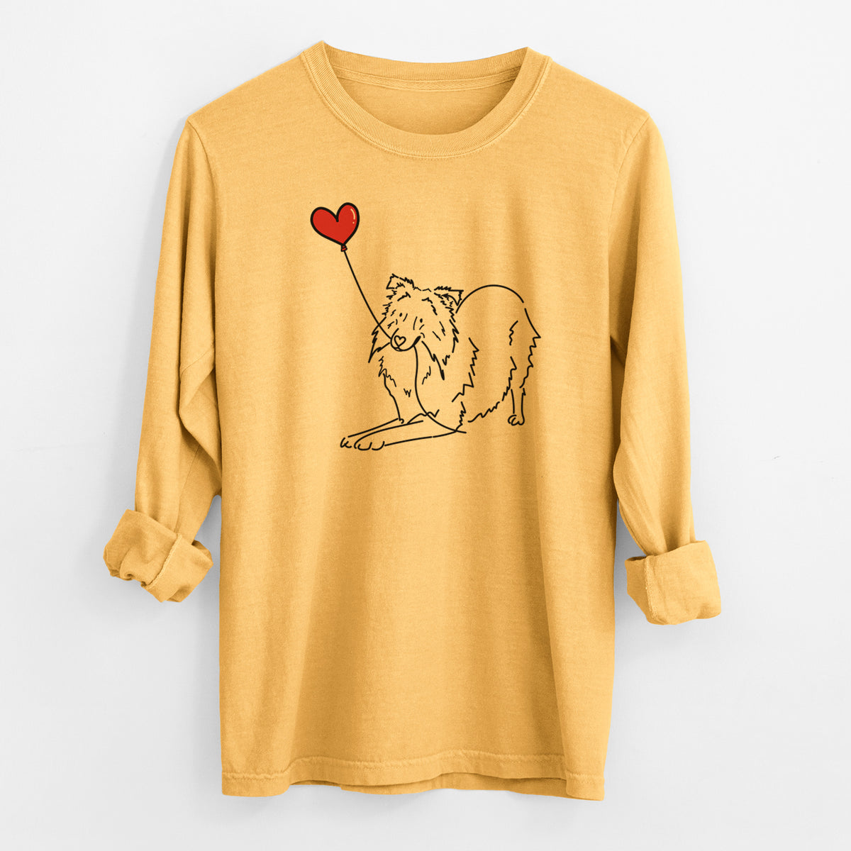 Shetland Sheepdog Heart String - Men's Heavyweight 100% Cotton Long Sleeve