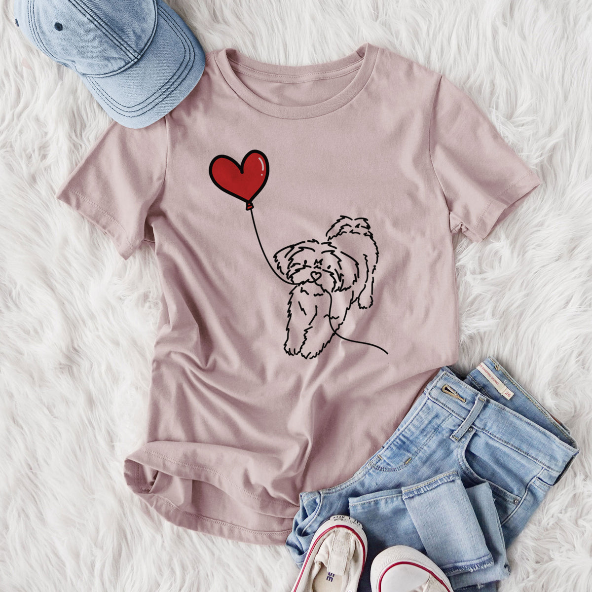 Shorkie Heart String- Women's Lightweight Relaxed Fit 100% Cotton Crewneck